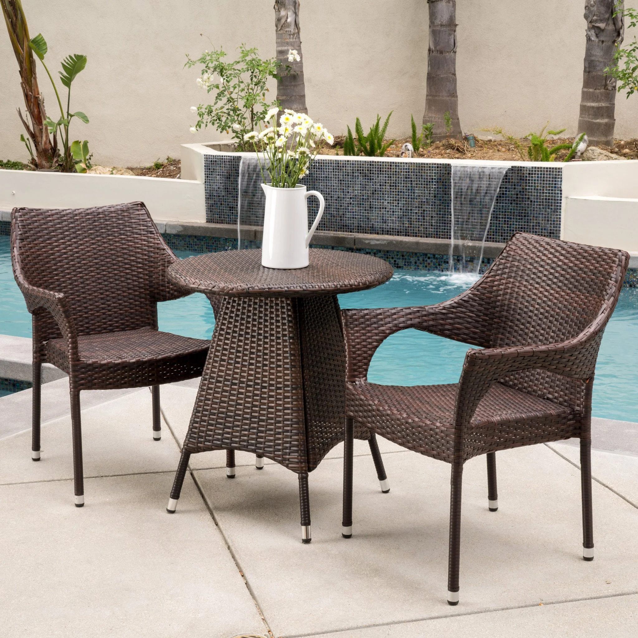 Clayton Outdoor 3pc Multibrown Wicker Bistro Set - furnishings