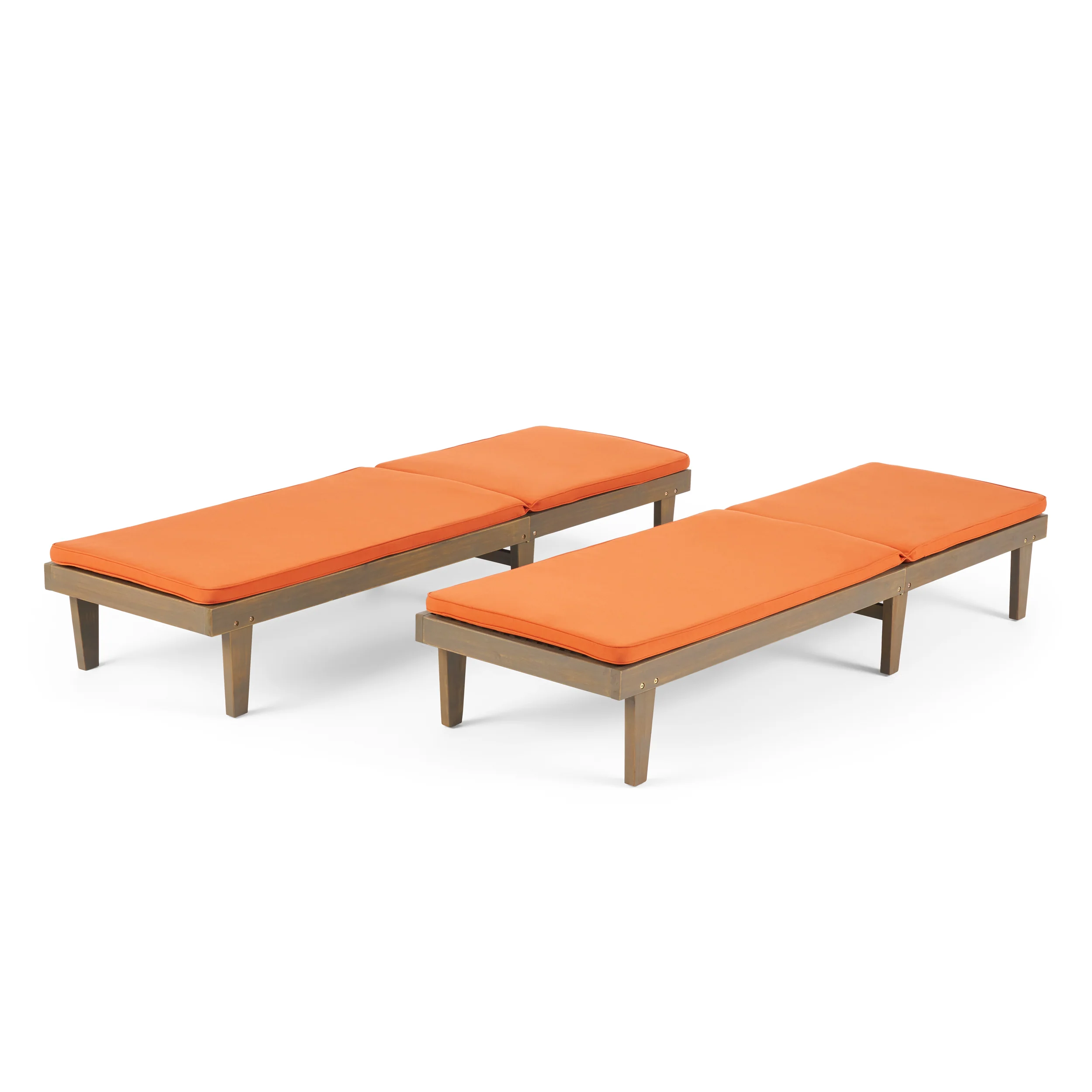 Nadine Outdoor Modern Acacia Wood Chaise Lounge with Cushion (Set of 2) - furnishings