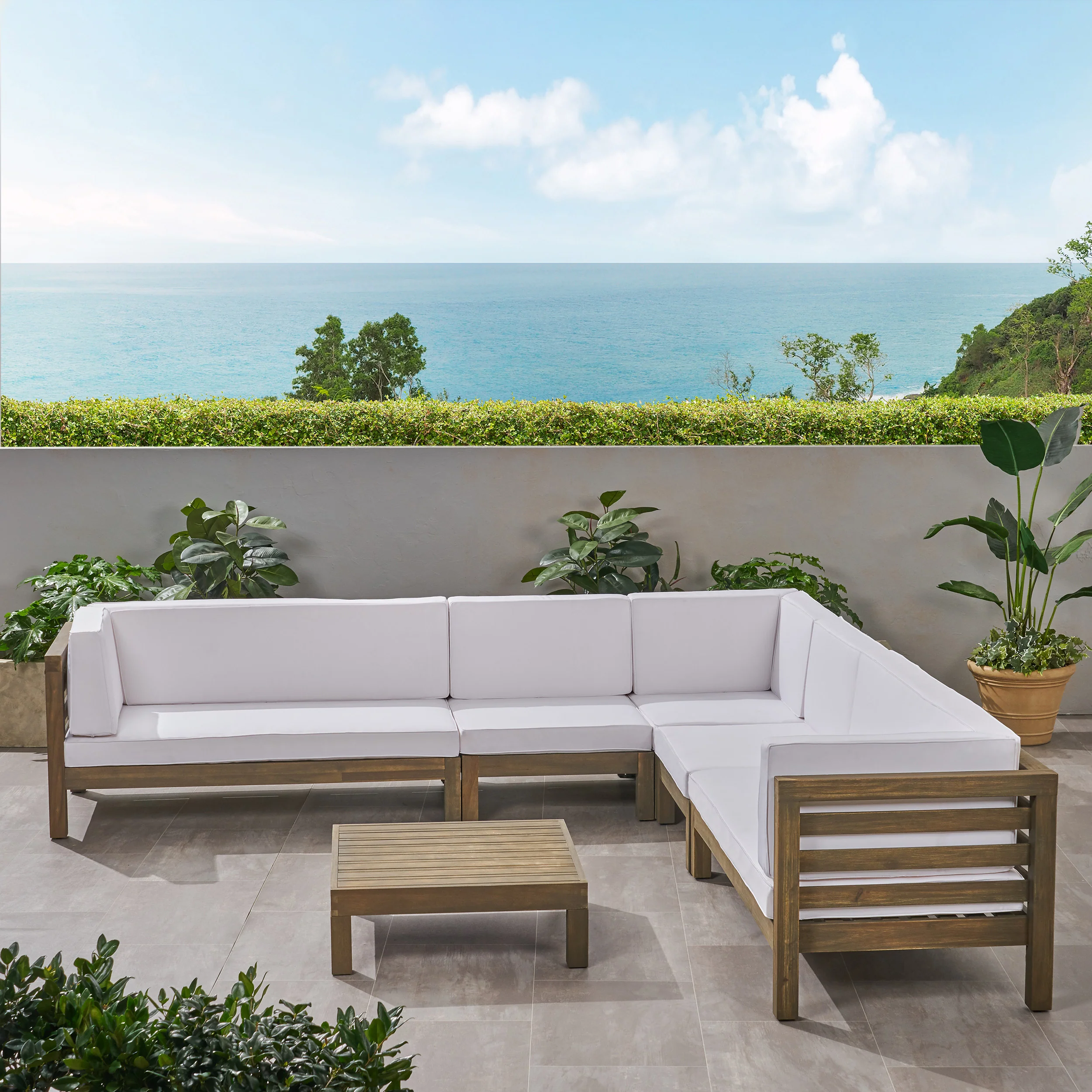 Emma Outdoor 7 Seater Acacia Wood Sectional Sofa Set - furnishings