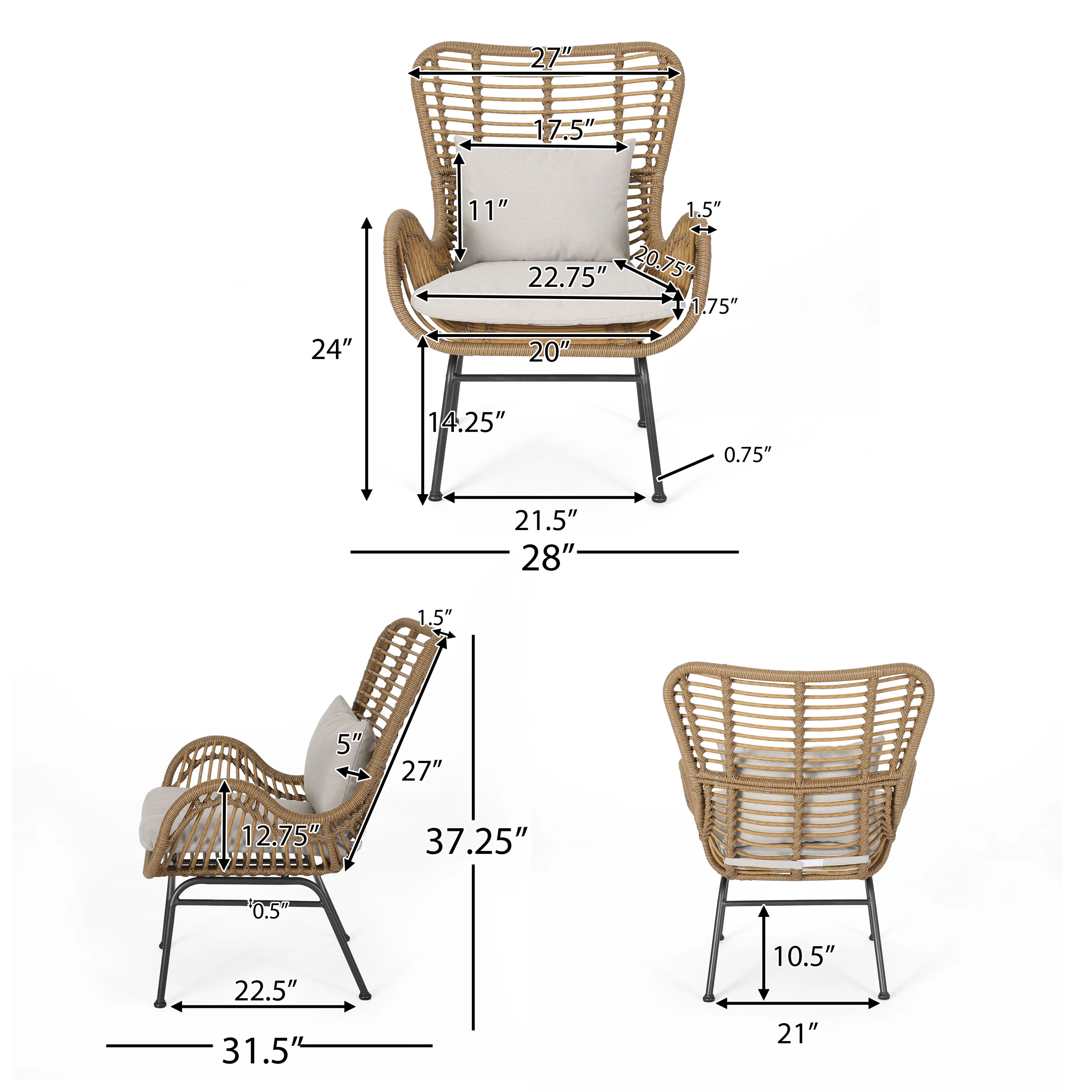 Pooneli Outdoor Wicker Club Chairs with Cushions (Set of 2) - furnishings