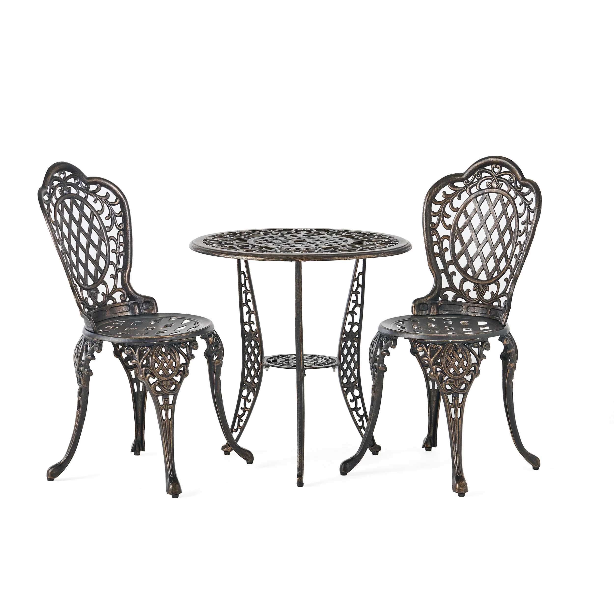 Modena Traditional Outdoor 3-Piece Bronze Cast Aluminum Bistro Set - furnishings