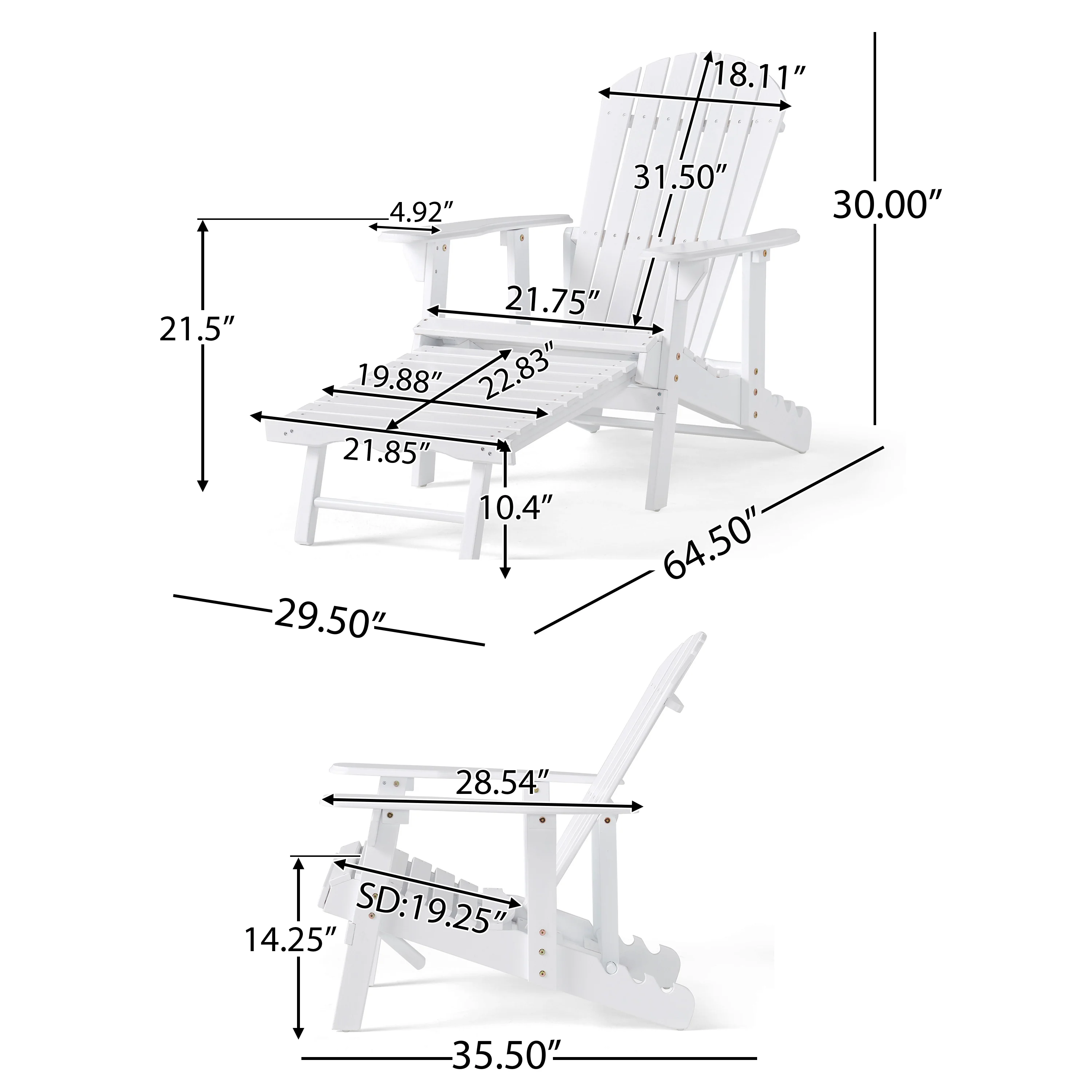 Kono Outdoor Acacia Wood Reclining Adirondack Chair with Footrest - furnishings