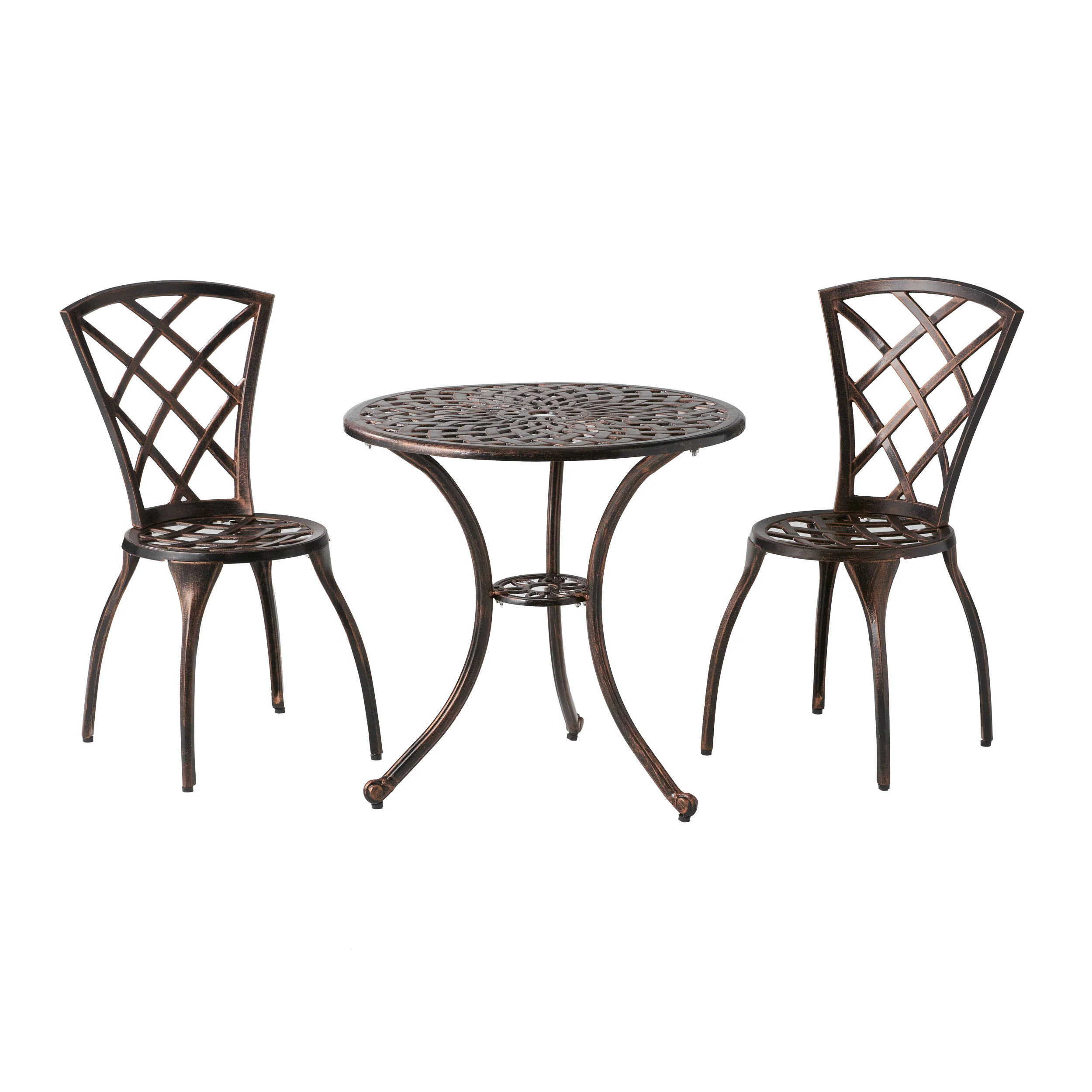 Glenbrook Traditional Outdoor Copper Cast Aluminum Bistro Set with Umbrella Hole - furnishings