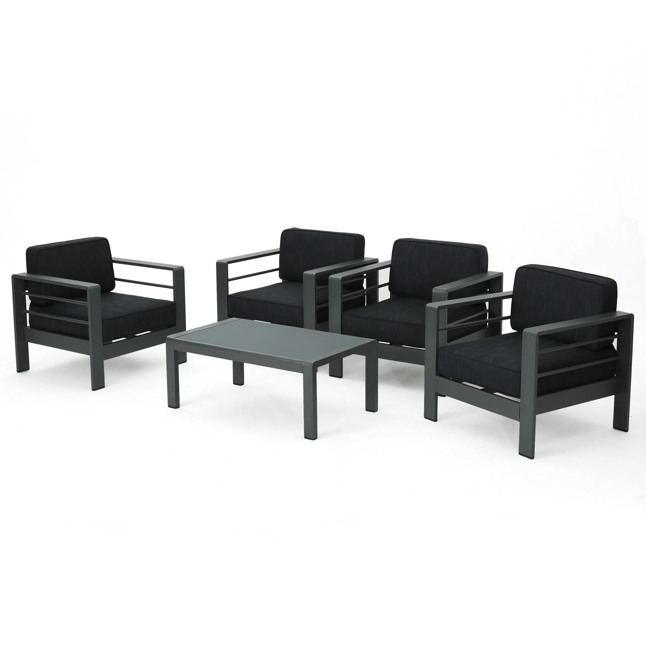 Crested Bay Outdoor Gray Aluminum 5 Piece Club Chair Chat Set - furnishings