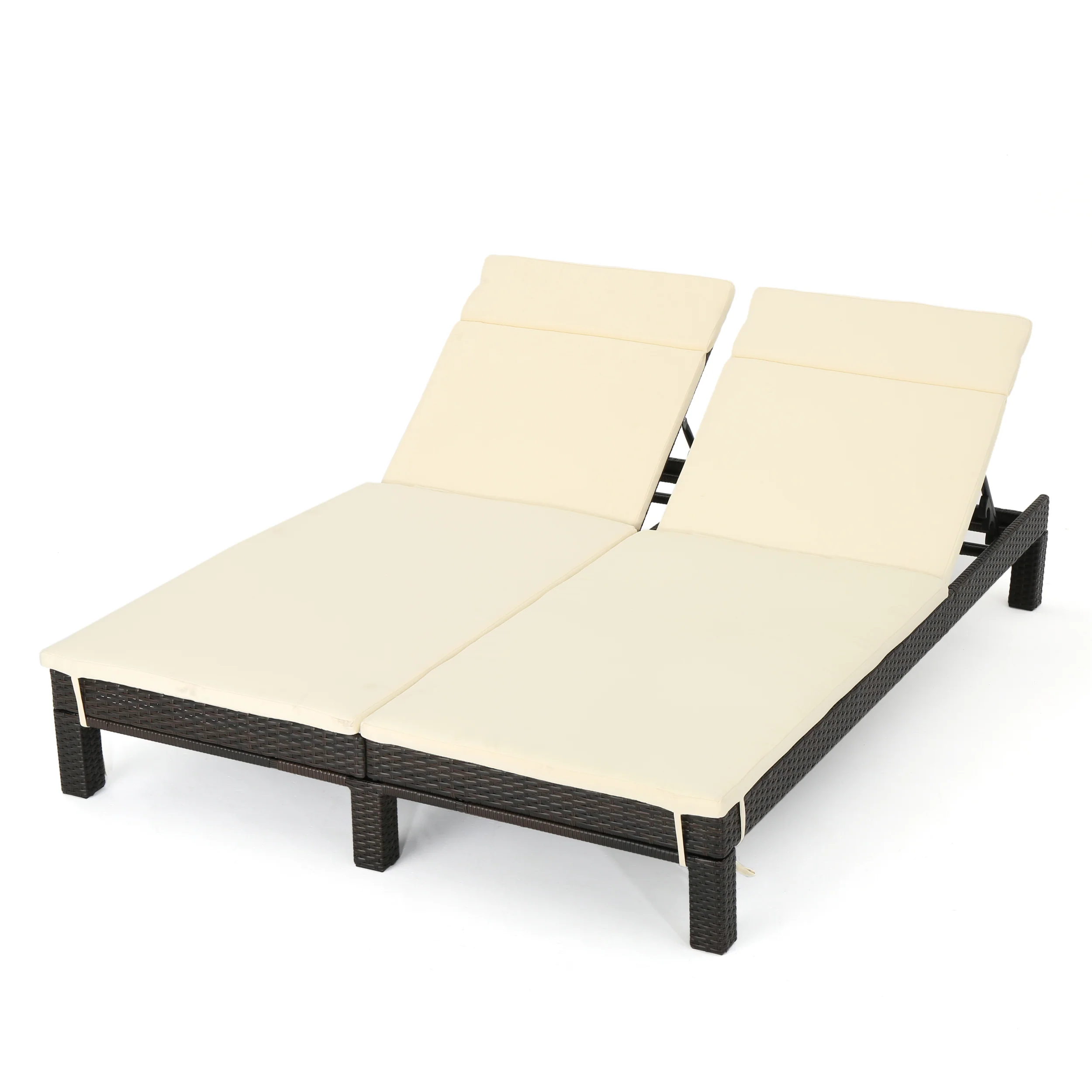 Amour Outdoor Dual Wicker Chaise Lounge w/ Water Resistant Cushions - furnishings