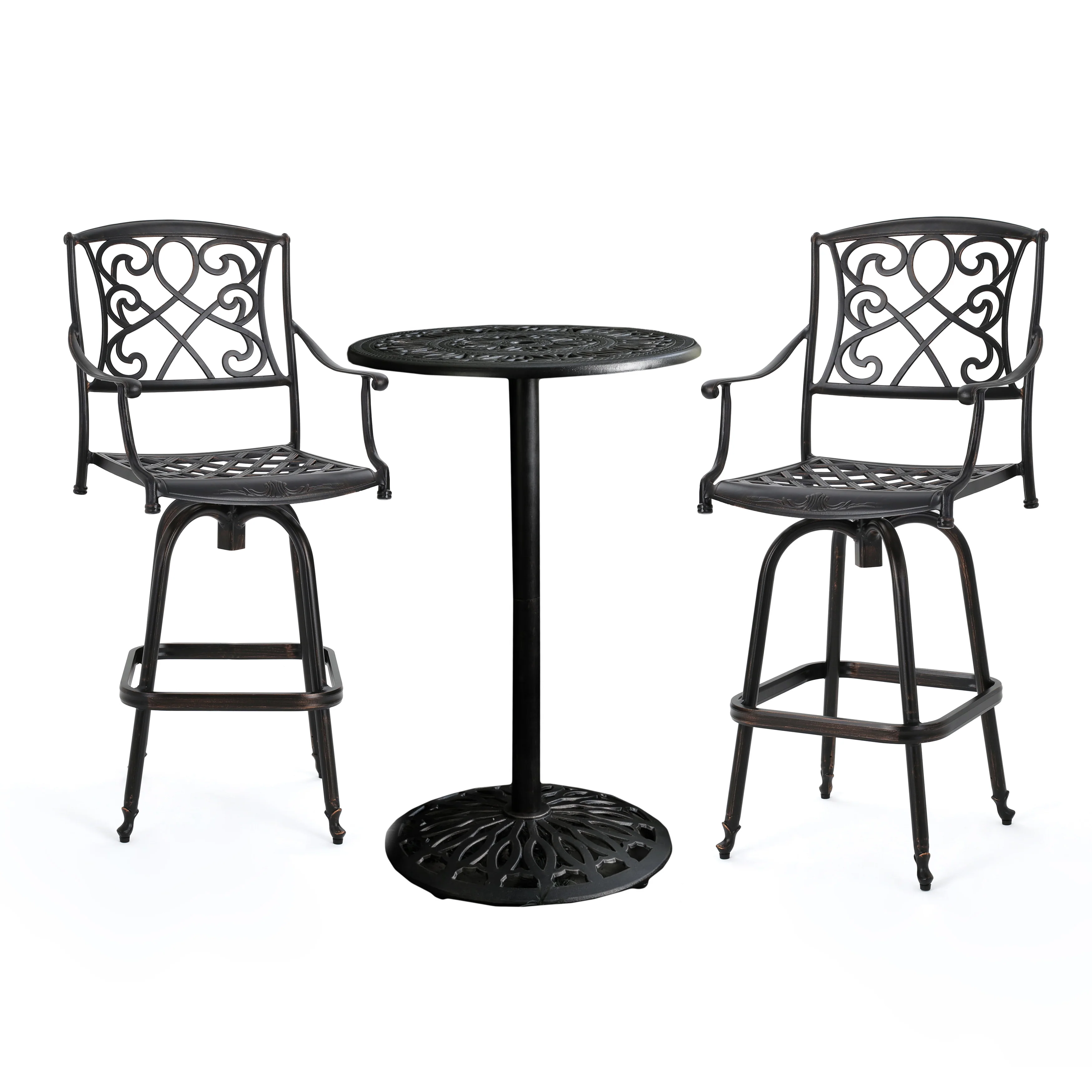 Paris Outdoor 3pc Copper Cast Aluminum Bistro Set - furnishings