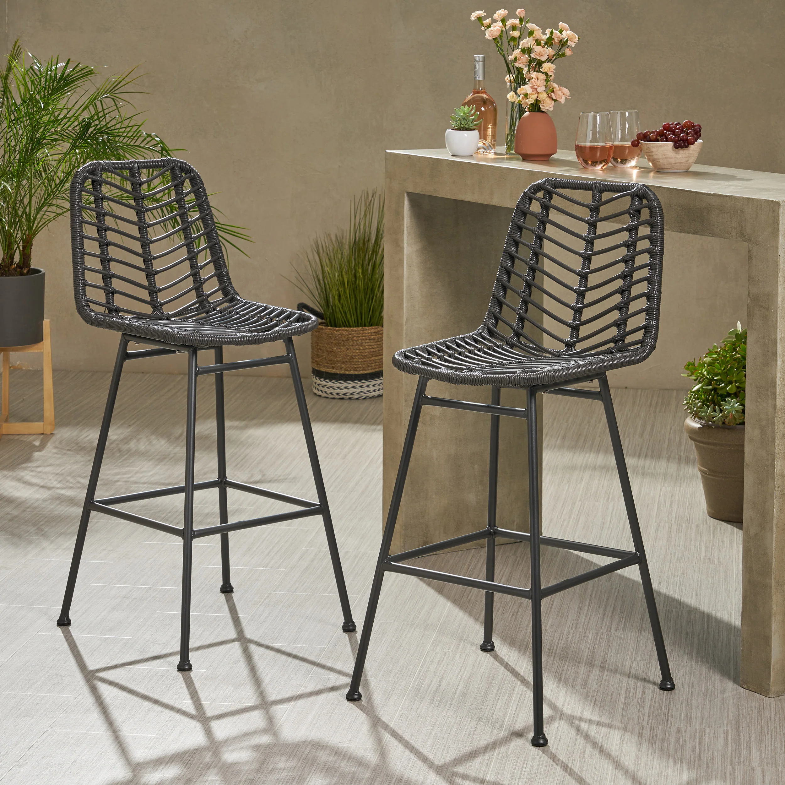 Jessie Outdoor Wicker Barstools (Set of 2) - furnishings