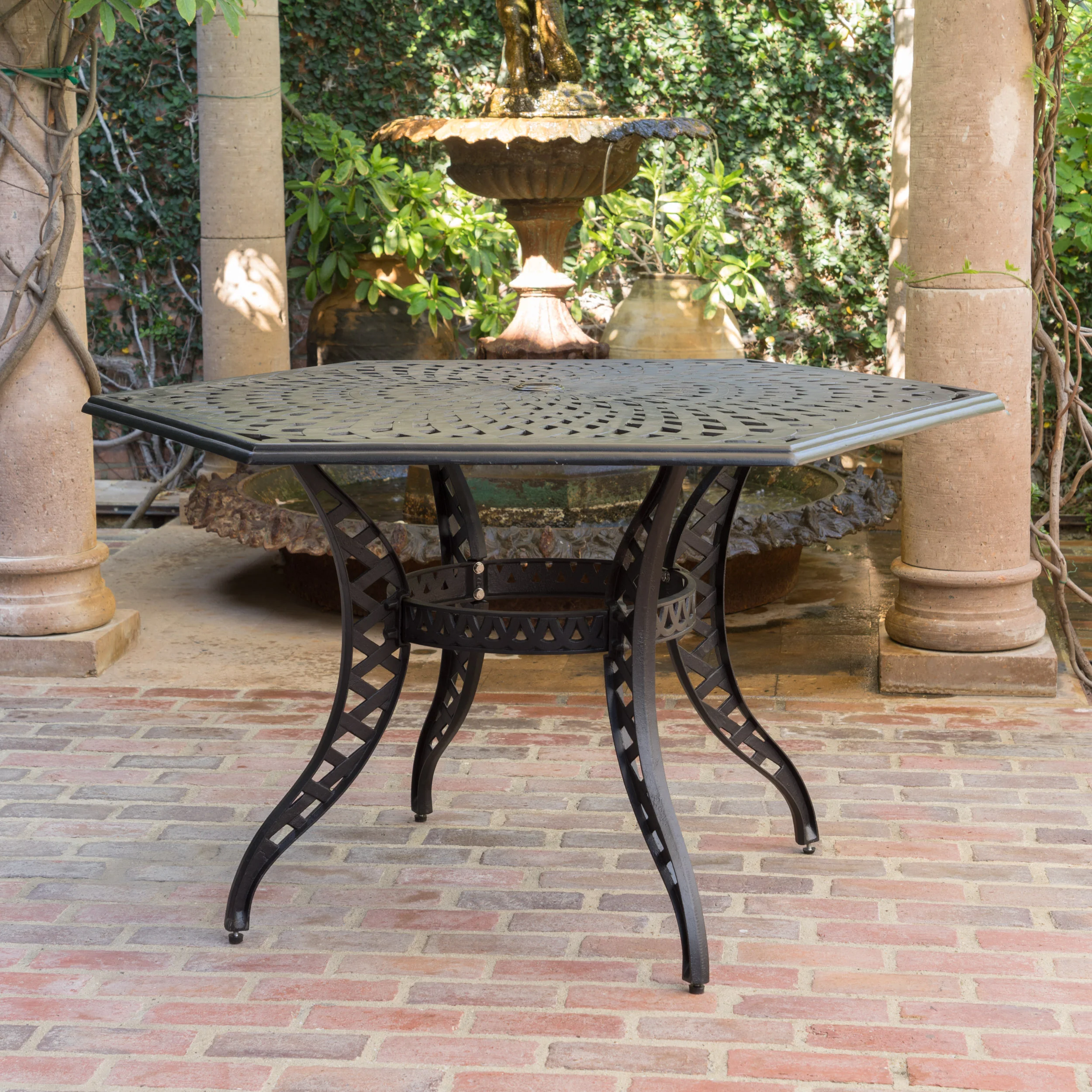 Hammond Outdoor Black Sand Cast Aluminum Hexagon Table - furnishings