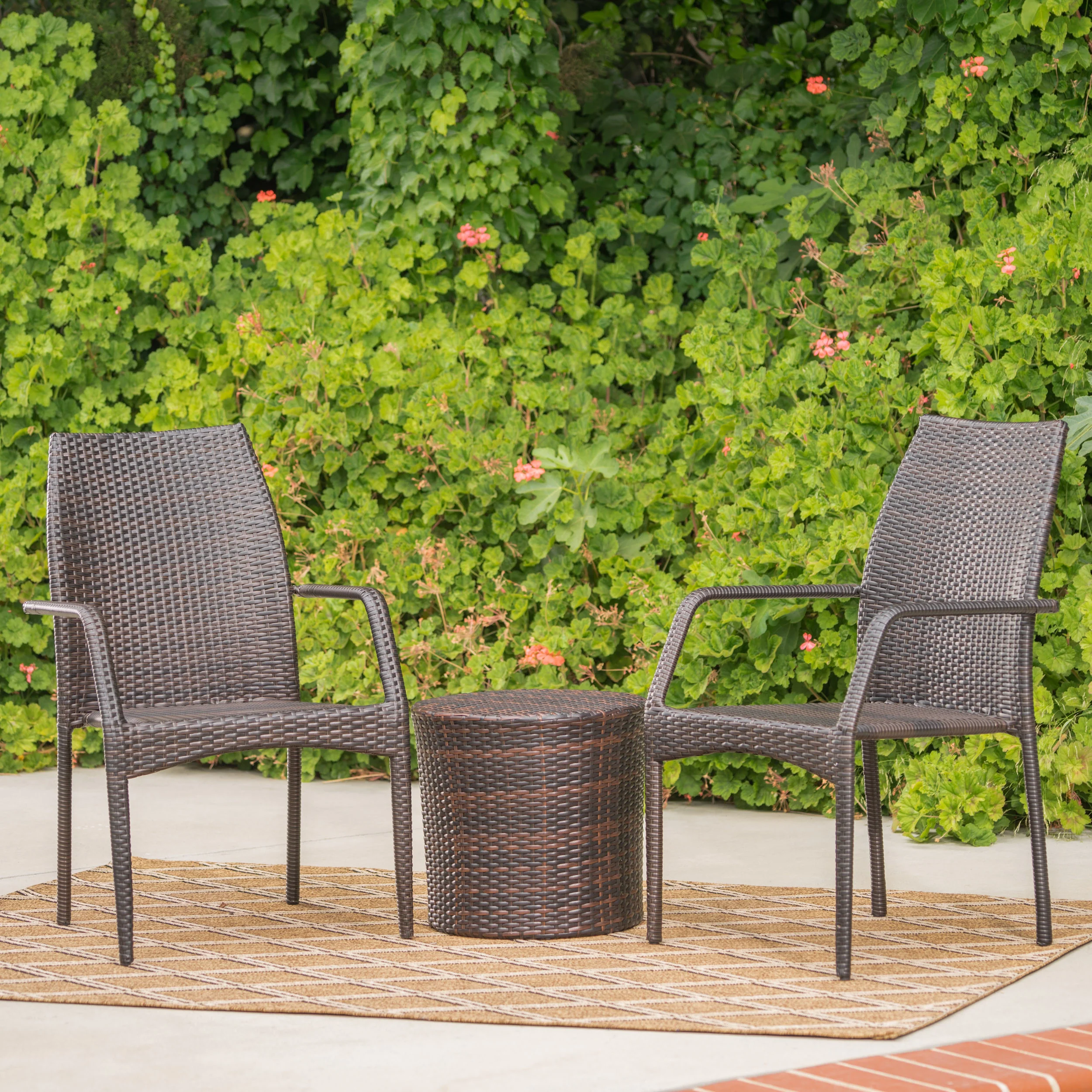 Dawson Outdoor 3 Piece Multi-brown Wicker Stacking Chair Chat Set - furnishings