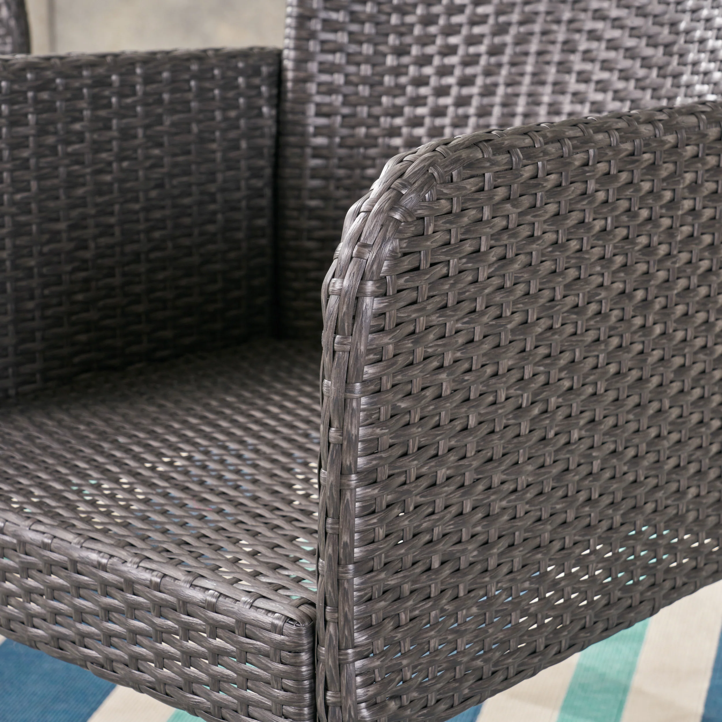 Dilon Outdoor Transitional 3-Piece Gray Wicker Bistro Set with Umbrella Hole - furnishings