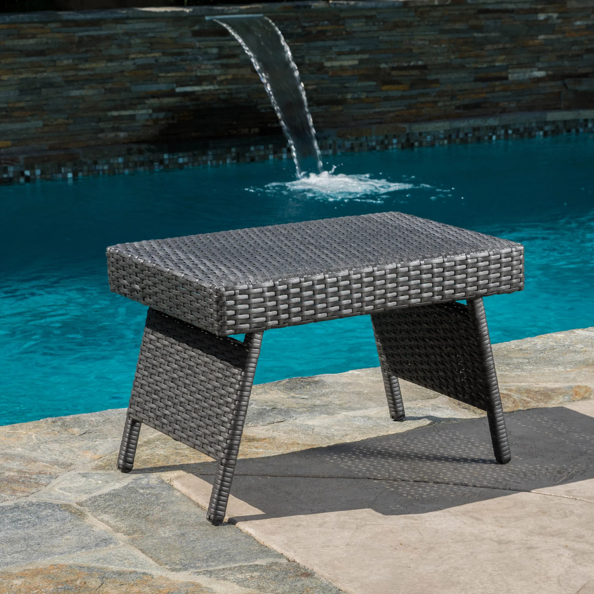 Akehurst Outdoor Gray Wicker Adjustable Folding Side Table - furnishings