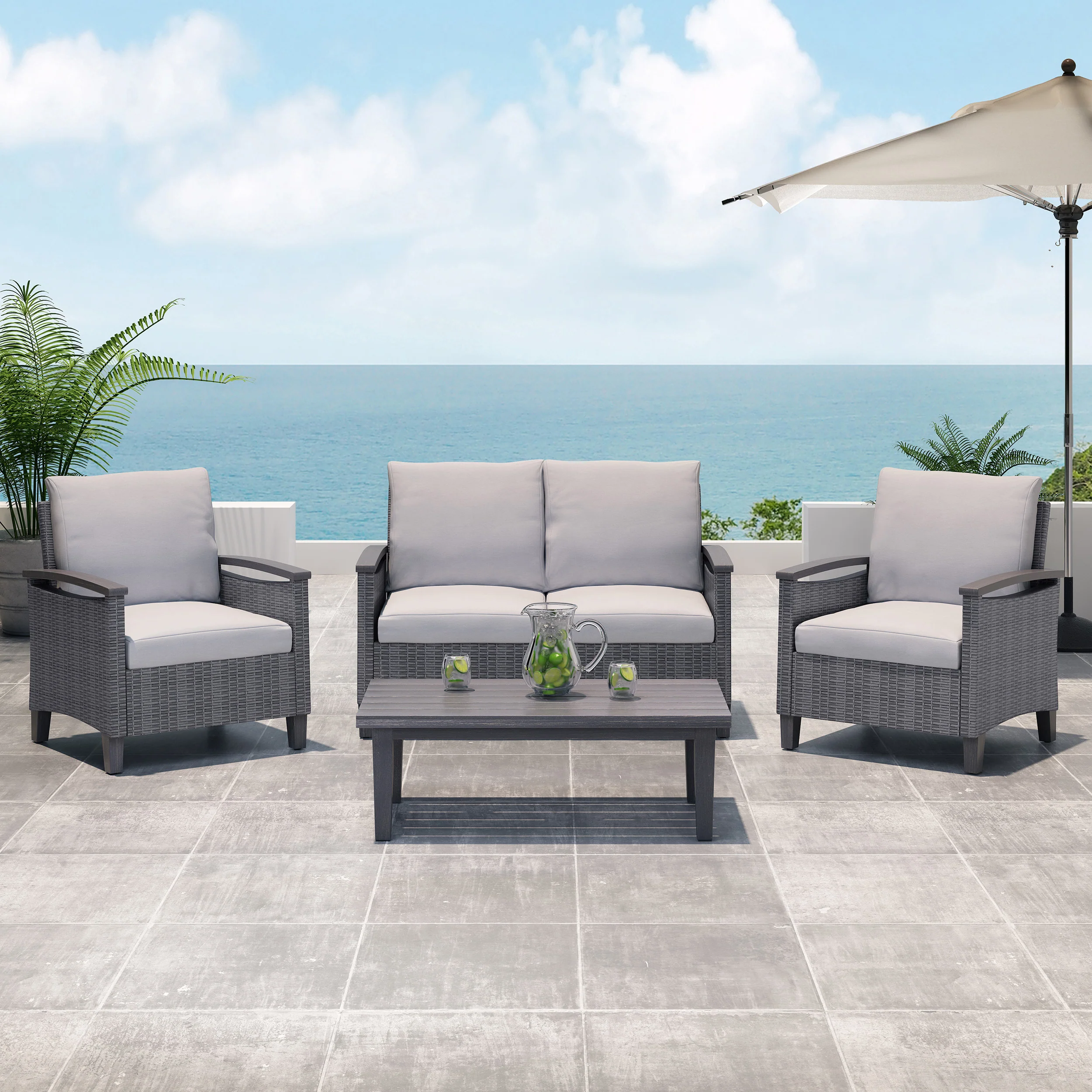 Velthur Outdoor 4 Seater Chat Set with Coffee Table - furnishings