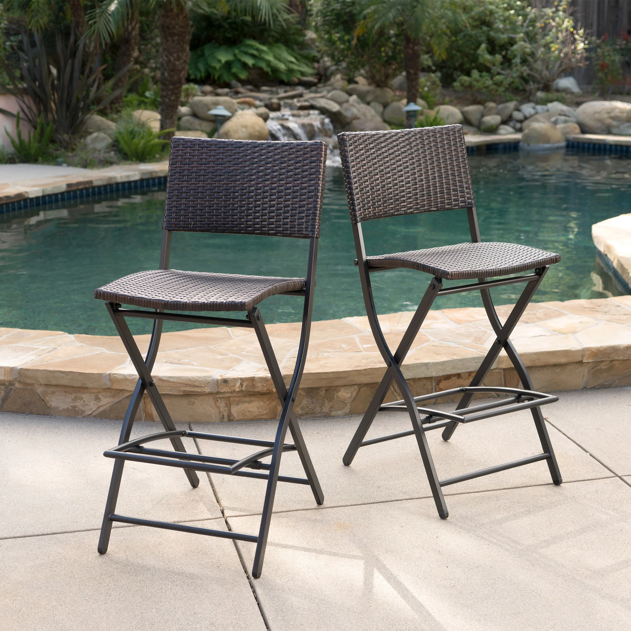 Marinelli Outdoor Multibrown Wicker 28-Inch Barstools (Set of 2) - furnishings