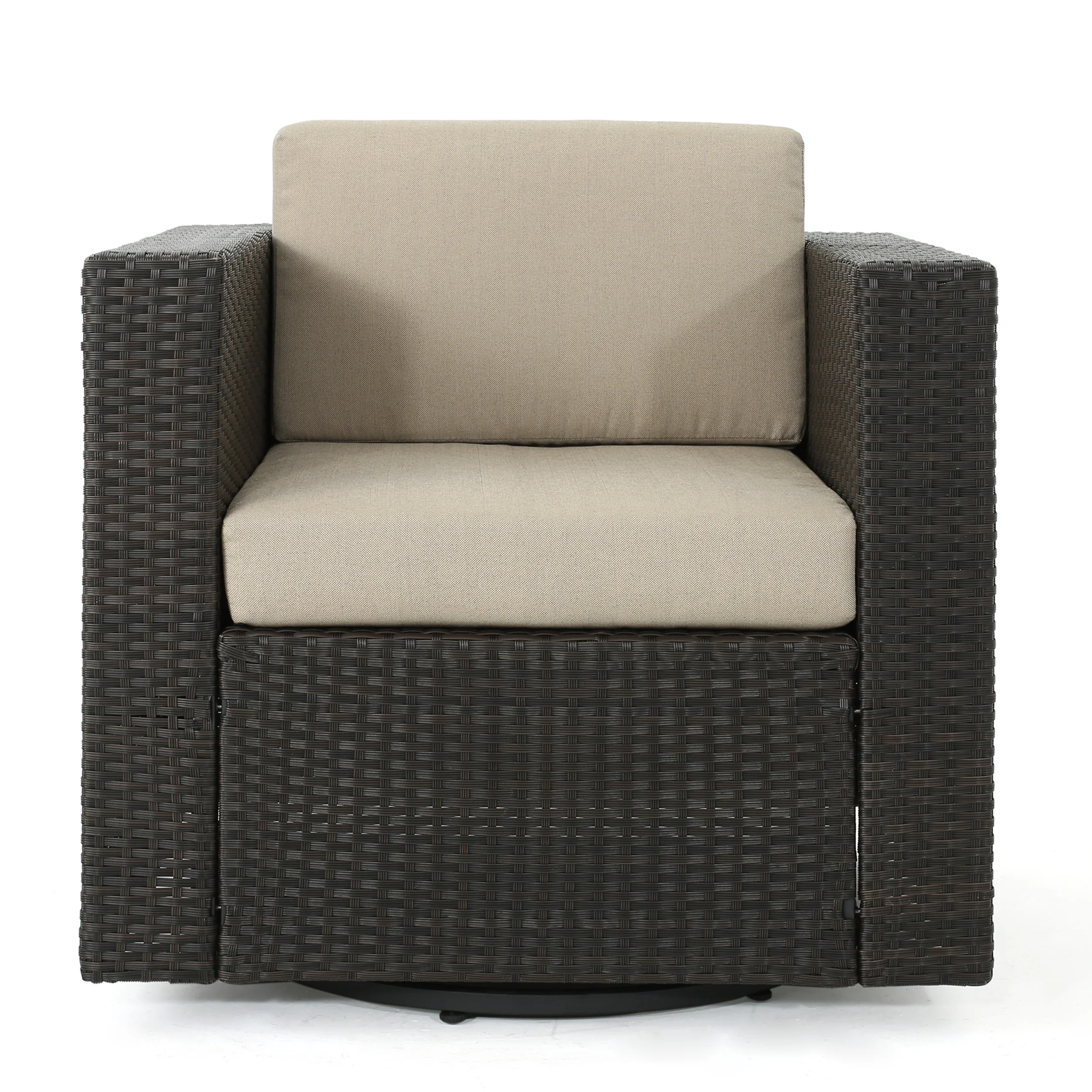 Calella Outdoor 4 Seater Wicker Swivel Chair and Fire Pit Set - furnishings