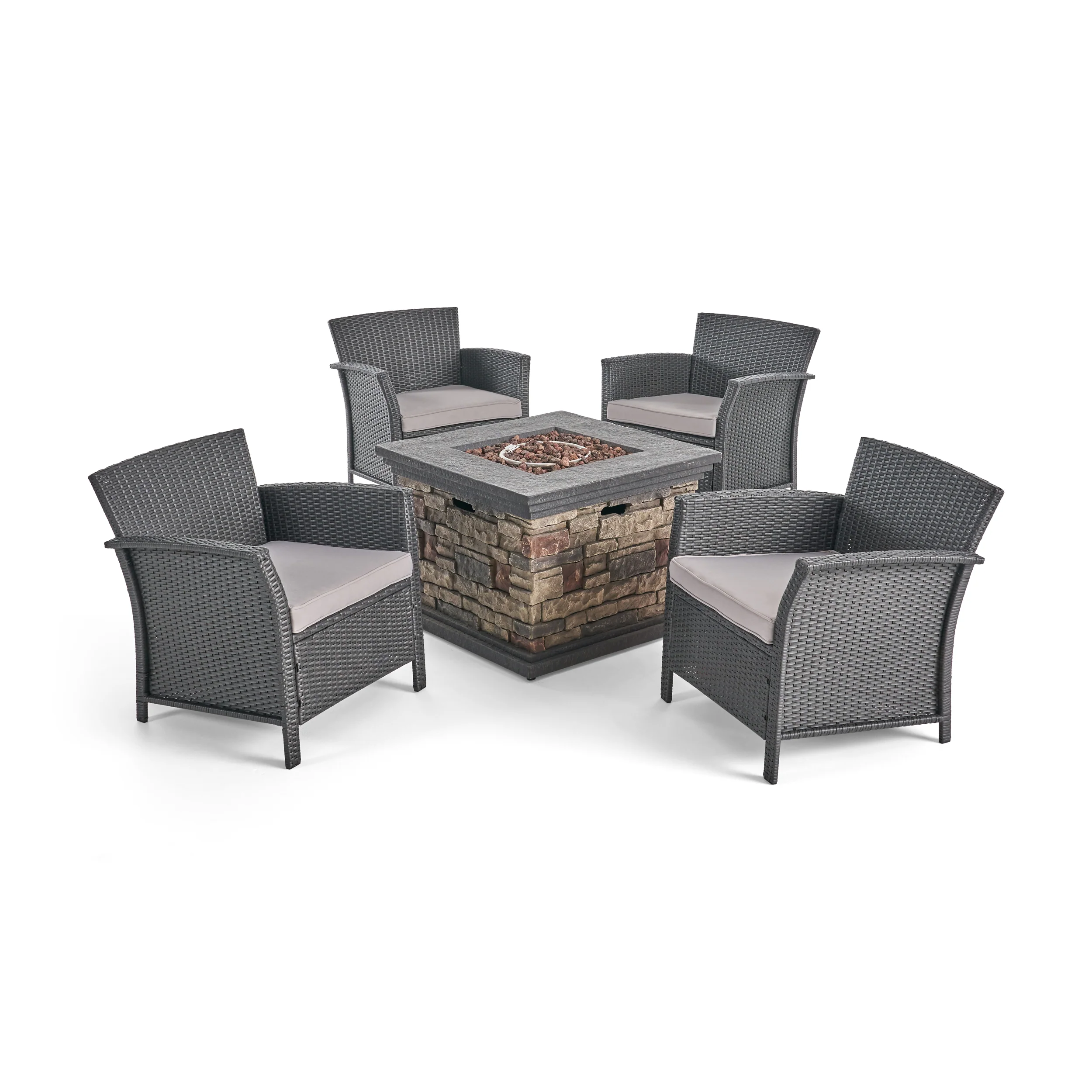 Laiah Outdoor 4 Piece Wicker Club Chair Chat Set with Fire Pit - furnishings