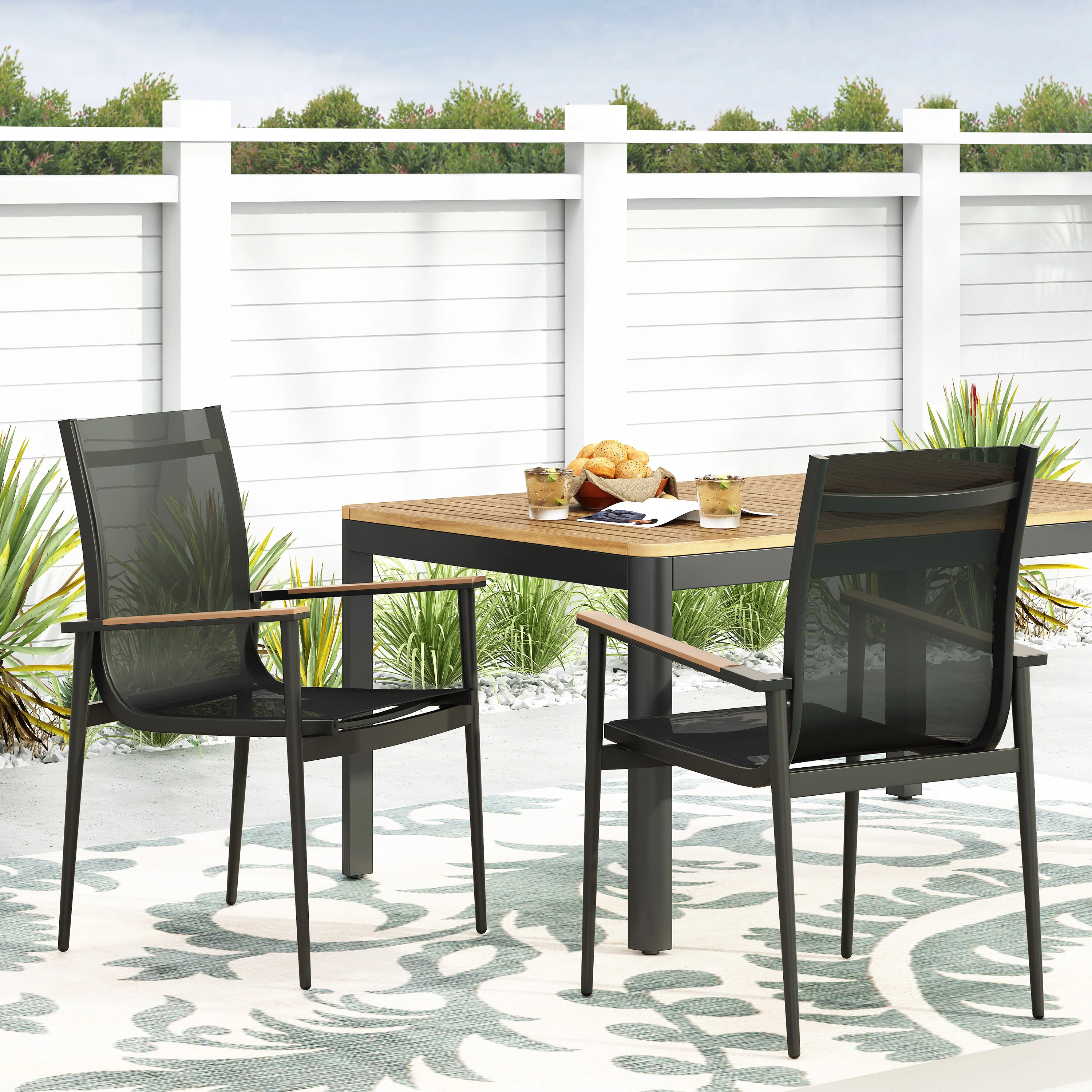 Shane Outdoor Mesh and Aluminum Dining Chairs - furnishings
