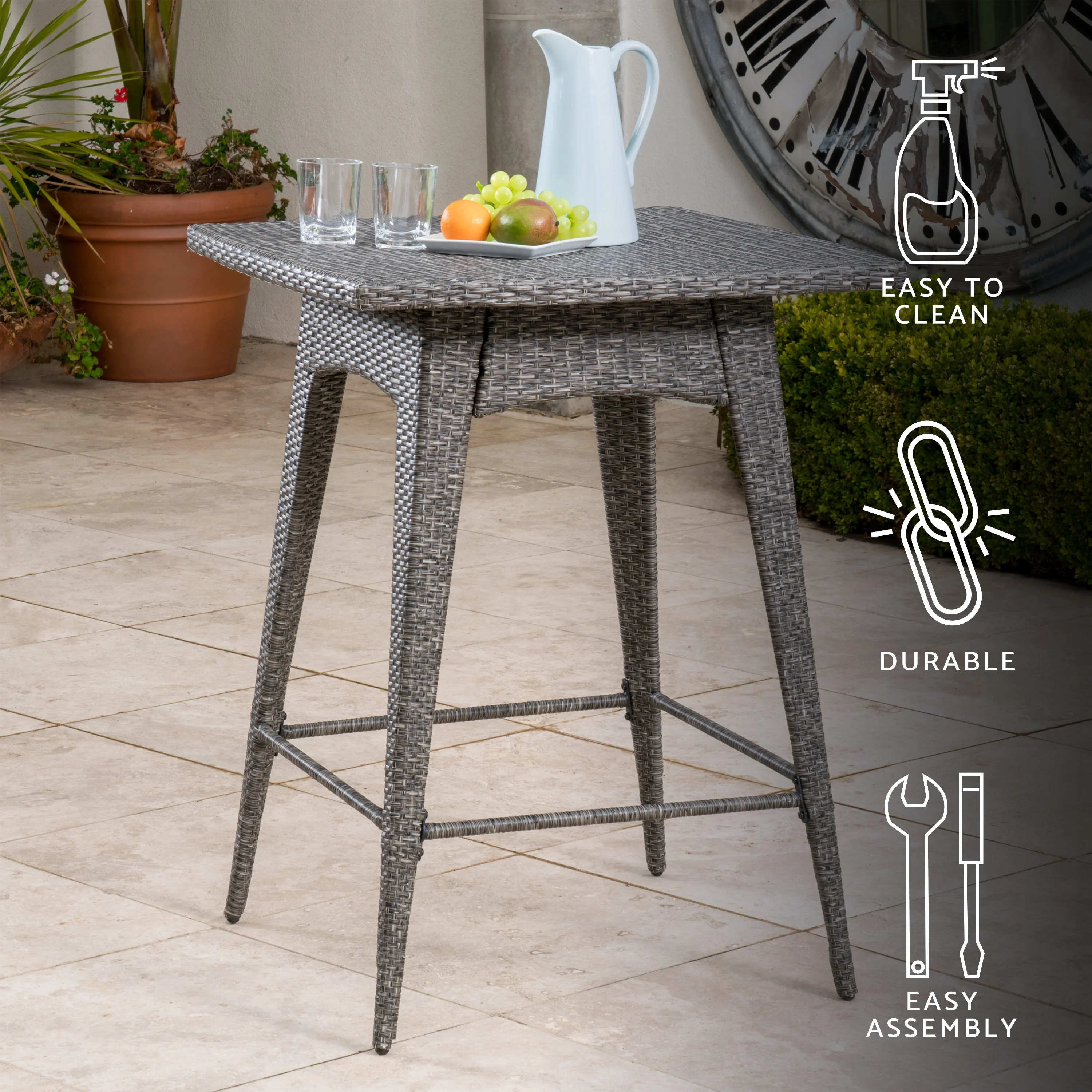 Budva Outdoor Gray Wicker Bar Table - furnishings