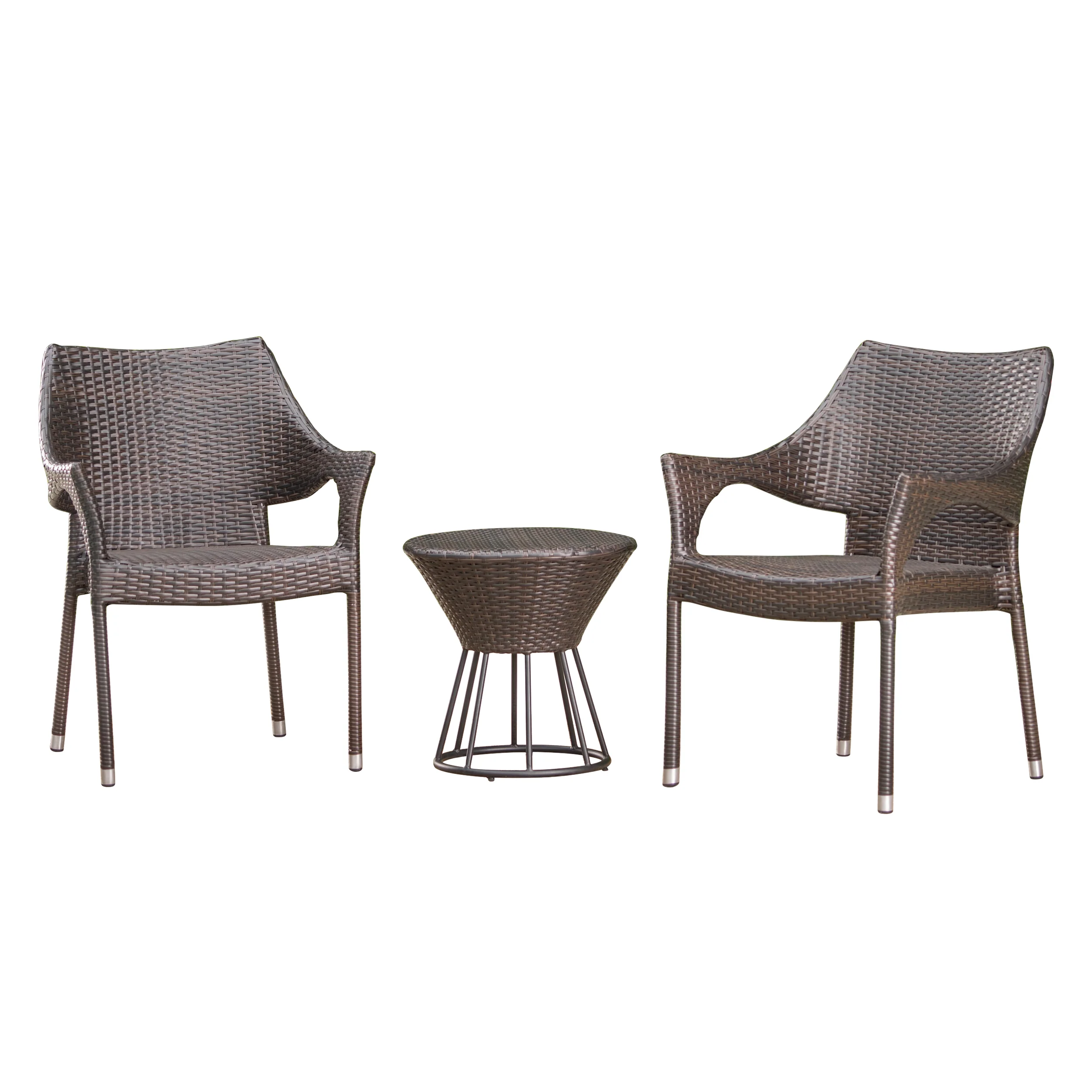 Alfheimr Outdoor 3 Piece Multi-brown Wicker Stacking Chair Chat Set - furnishings