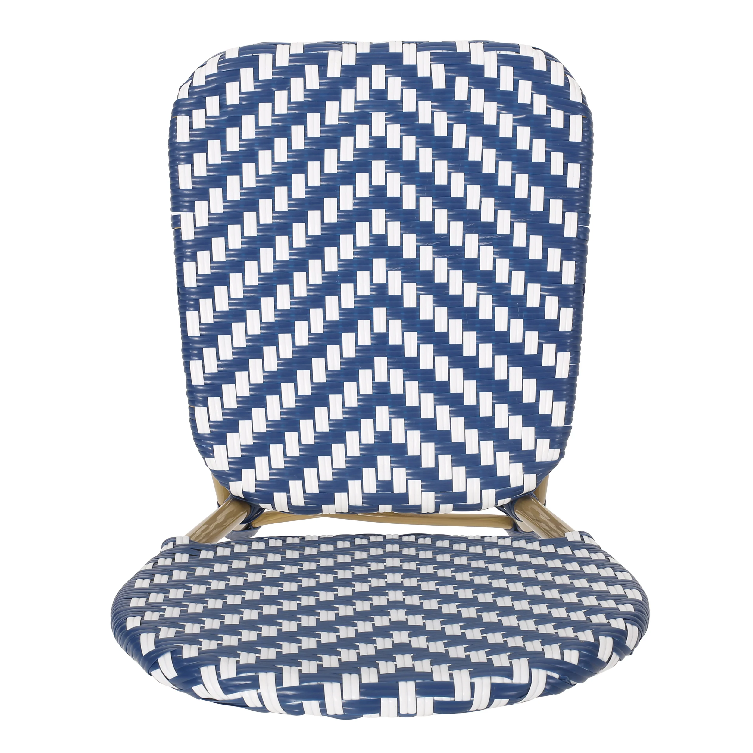 Deshler Outdoor Aluminum French Bistro Chairs, Set of 2, Navy Blue, White, and Bamboo Finish - furnishings