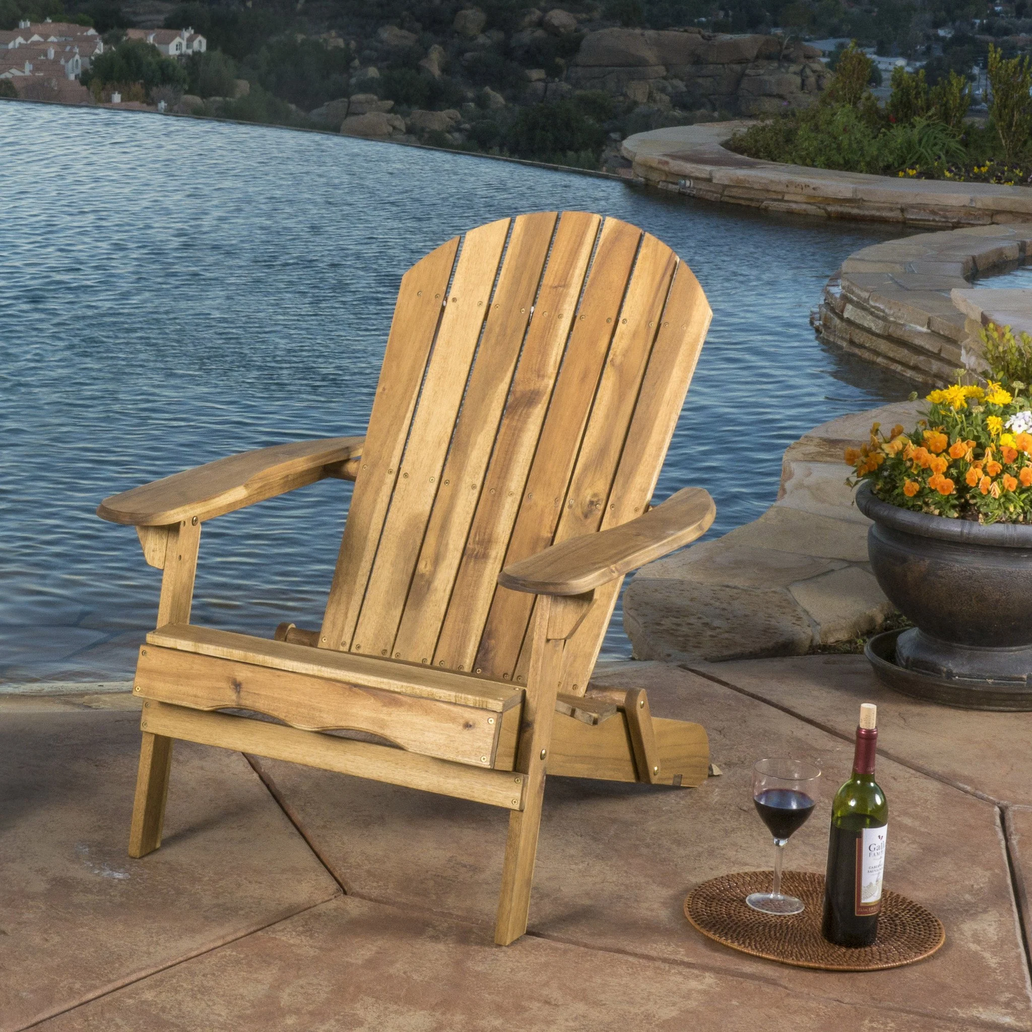 Kono Outdoor Acacia Wood Reclining Adirondack Chair with Footrest, Natural - furnishings