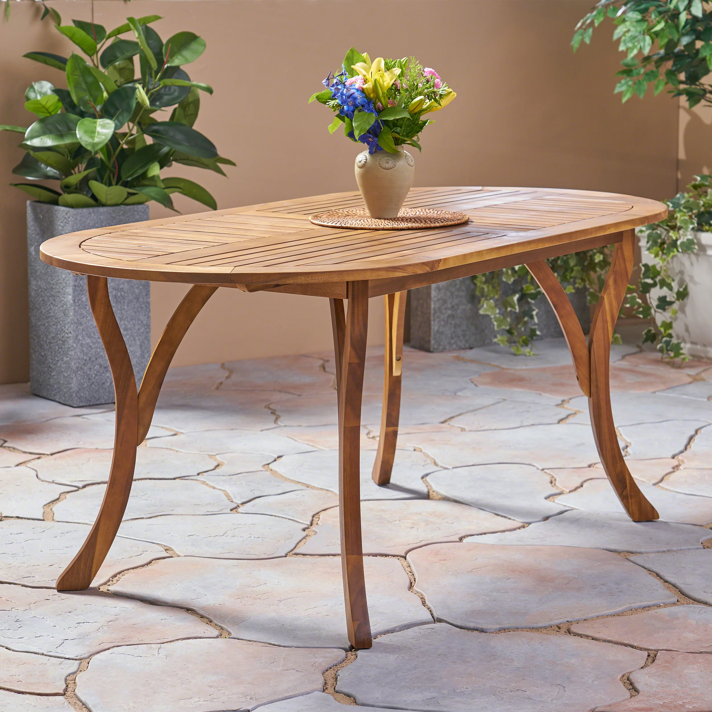 Baia Outdoor 70-inch Oval Acacia Wood Dining Table - furnishings