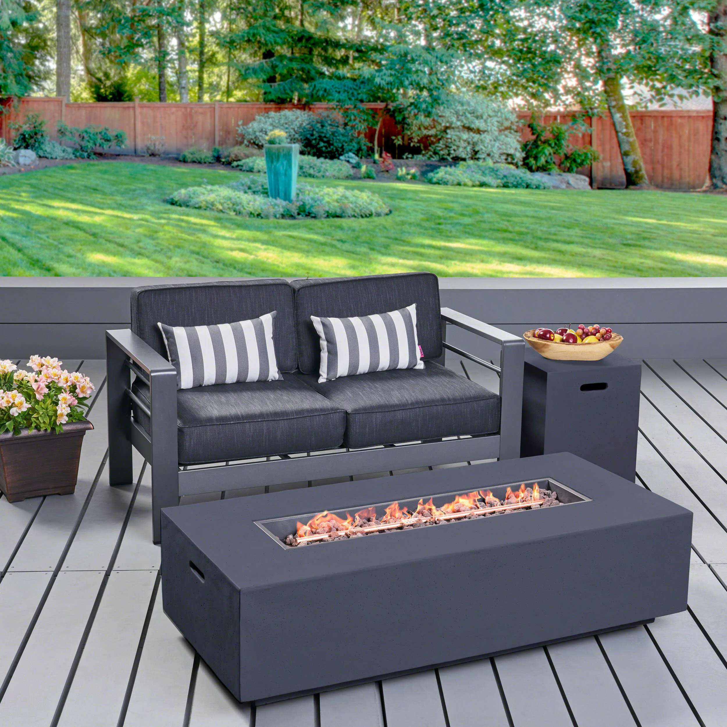 Danae Coral Outdoor Loveseat and Fire Pit Set - furnishings