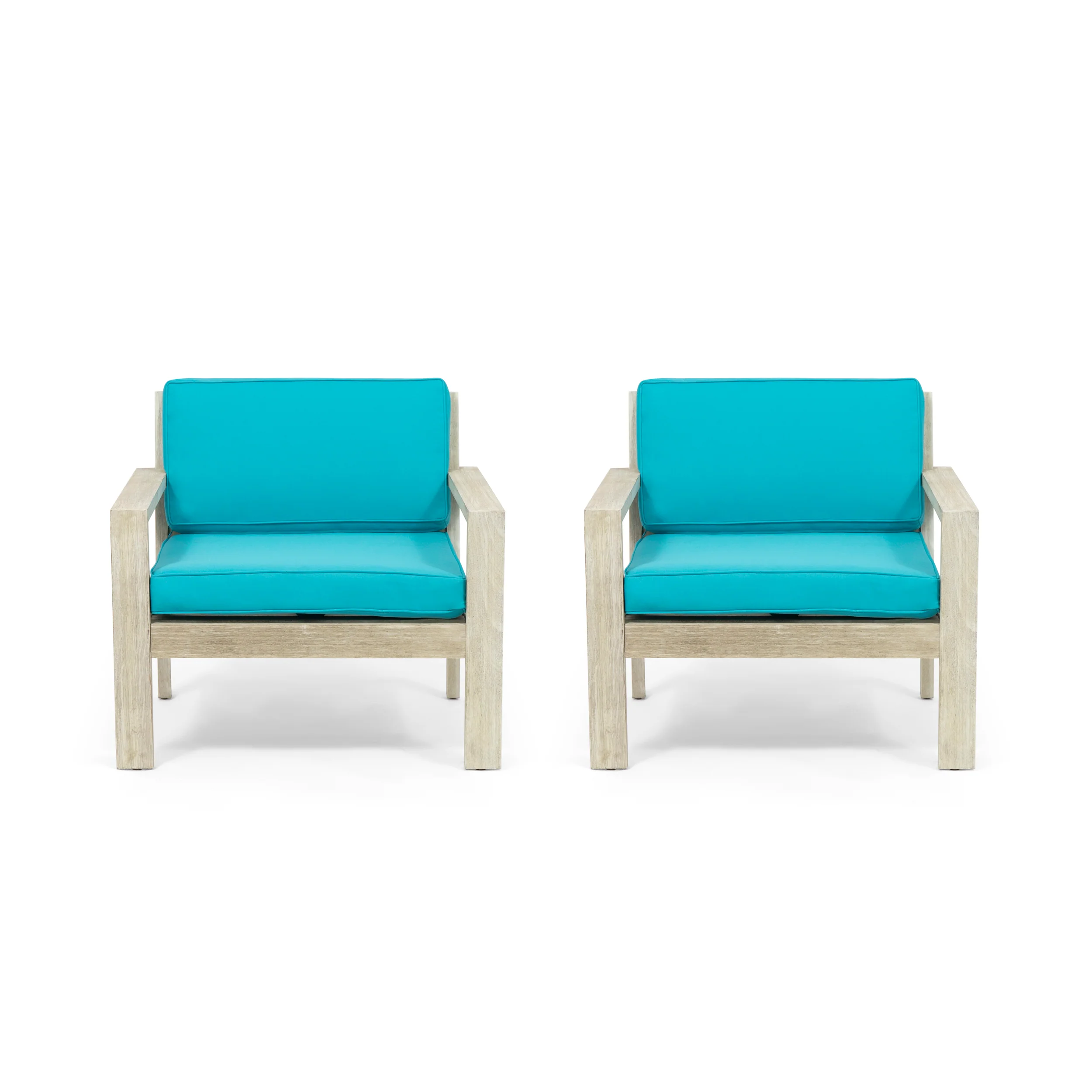 Ben Outdoor Acacia Wood Club Chairs with Cushions (Set of 2) - furnishings