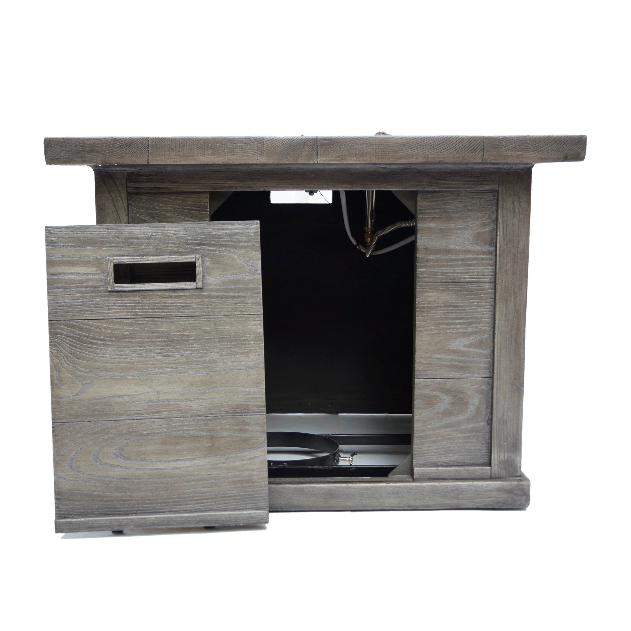 Cape Outdoor 4-Seater Acacia Wood Club Chairs with Firepit, Gray Finish and Cream and Wood Pattern - furnishings