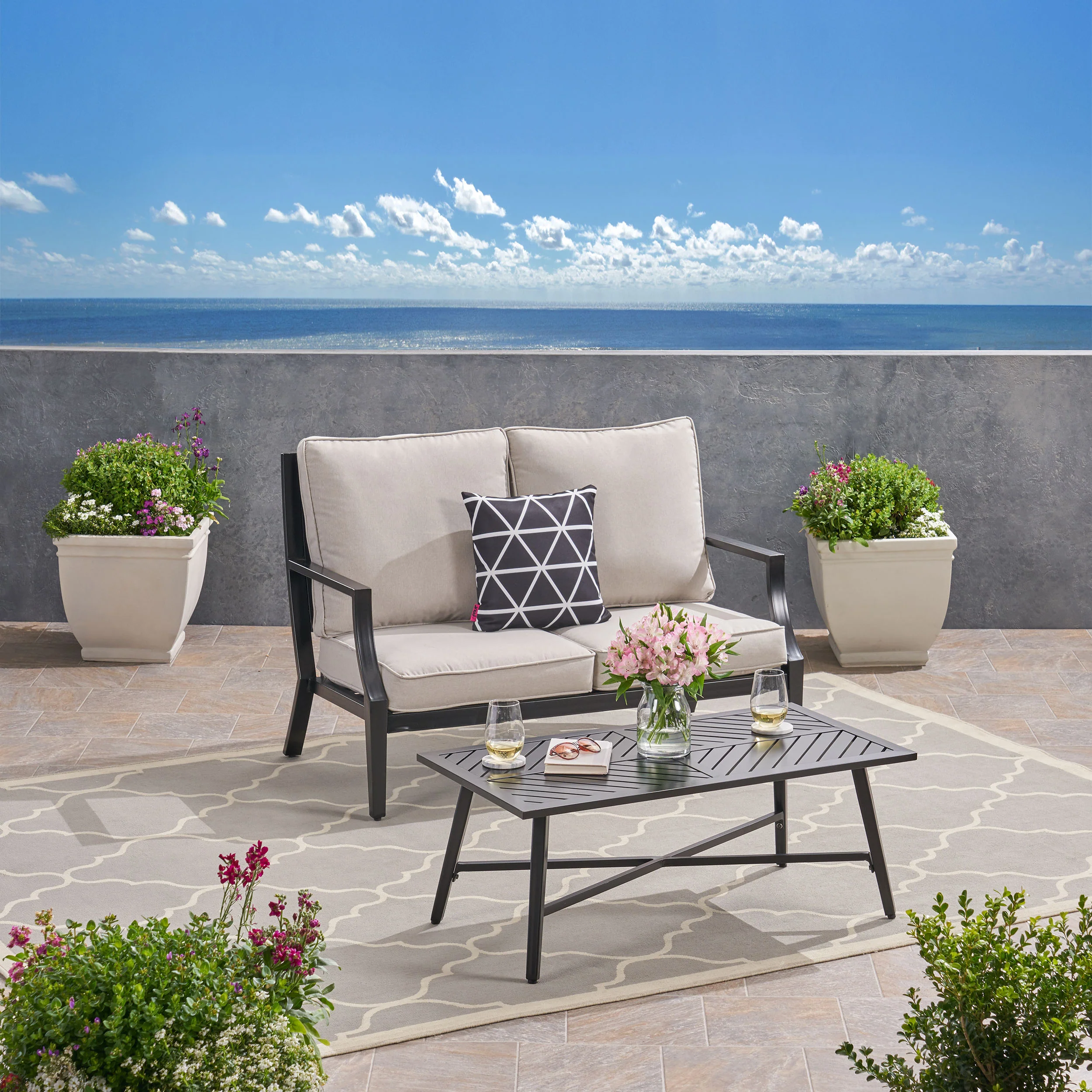Carlson Diego Outdoor Aluminum Loveseat and Coffee Table Set - furnishings