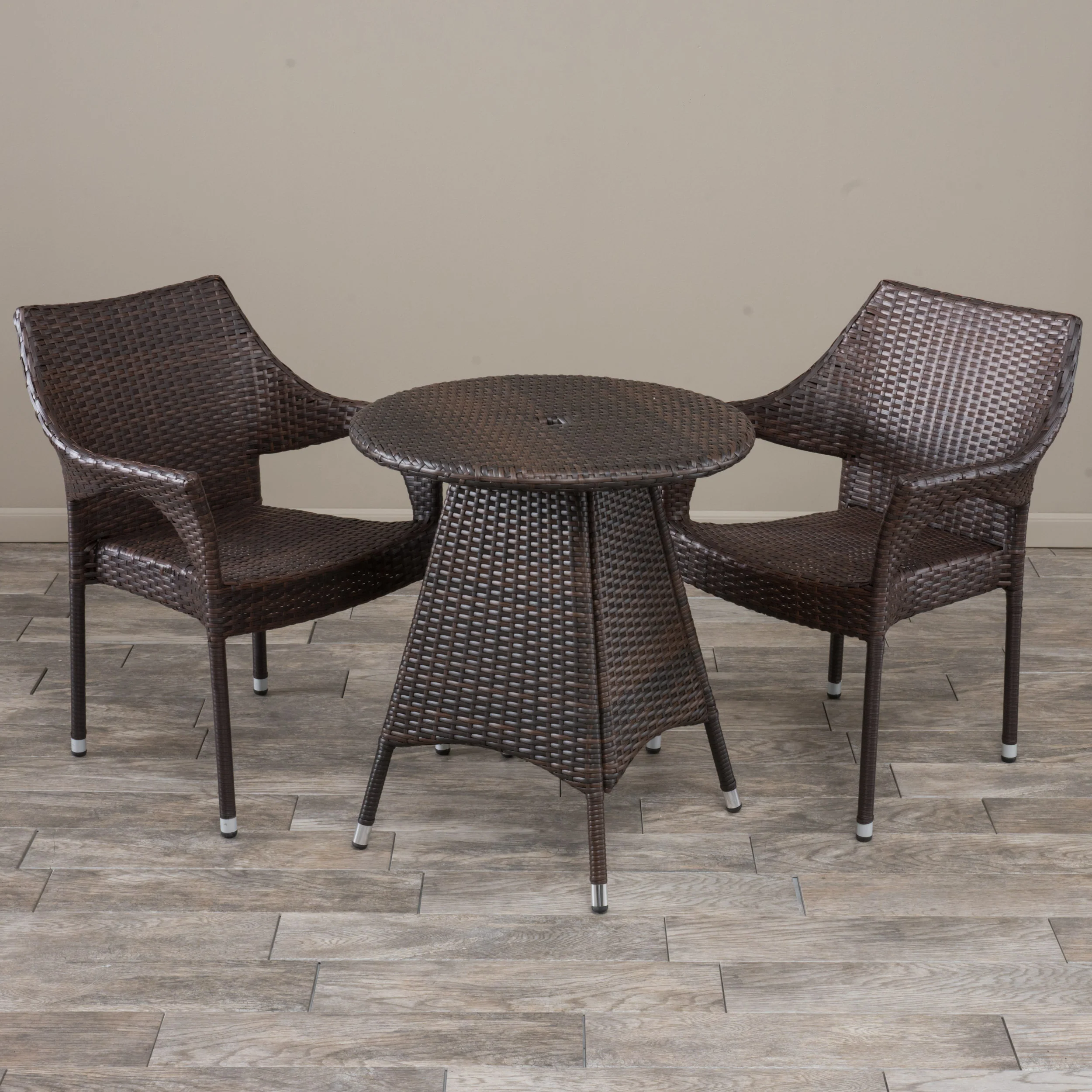 Clayton Outdoor 3pc Multibrown Wicker Bistro Set - furnishings