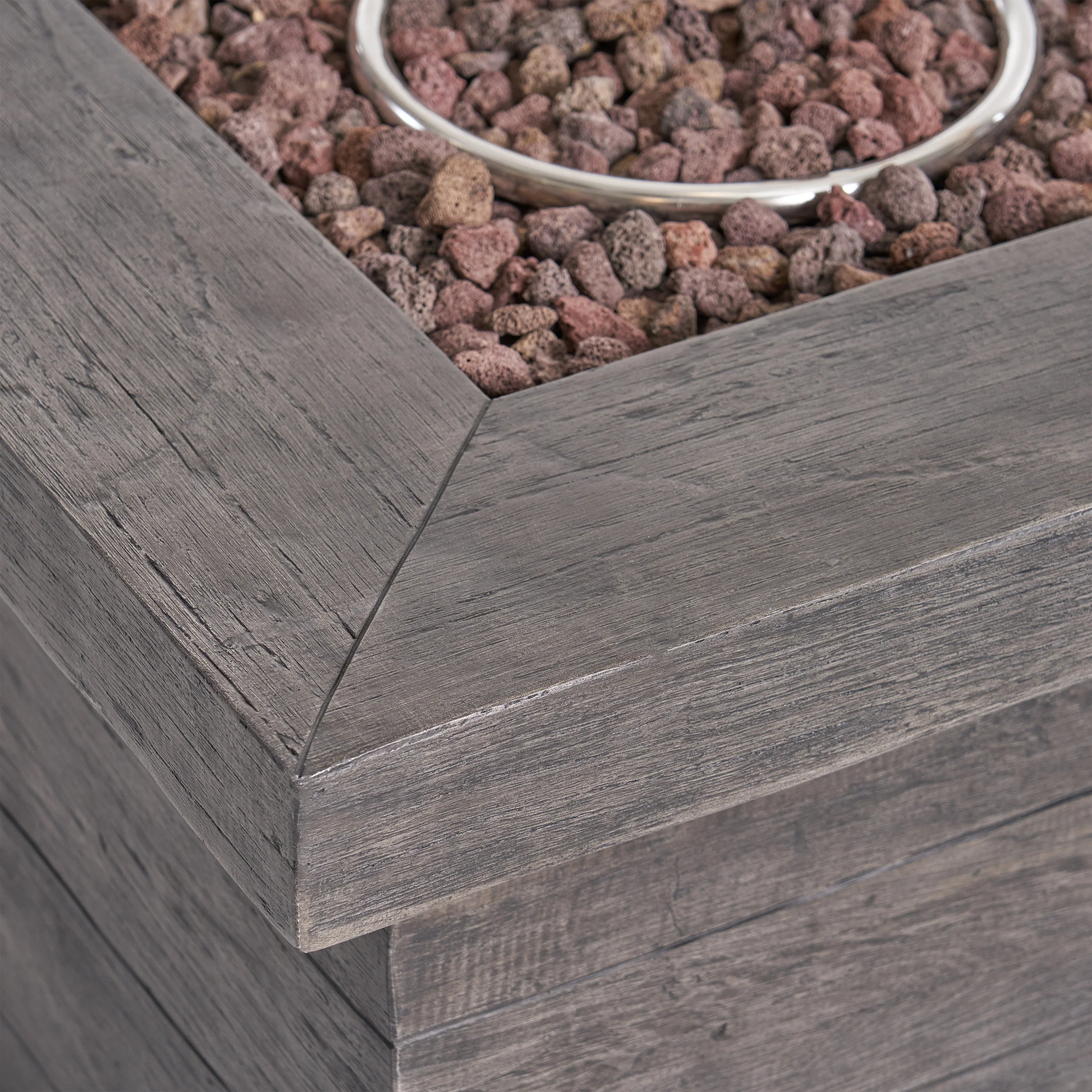 Easter Outdoor 5 Piece Acacia Wood Club Chair and Fire Pit Set, Gray Finish and Gray - furnishings