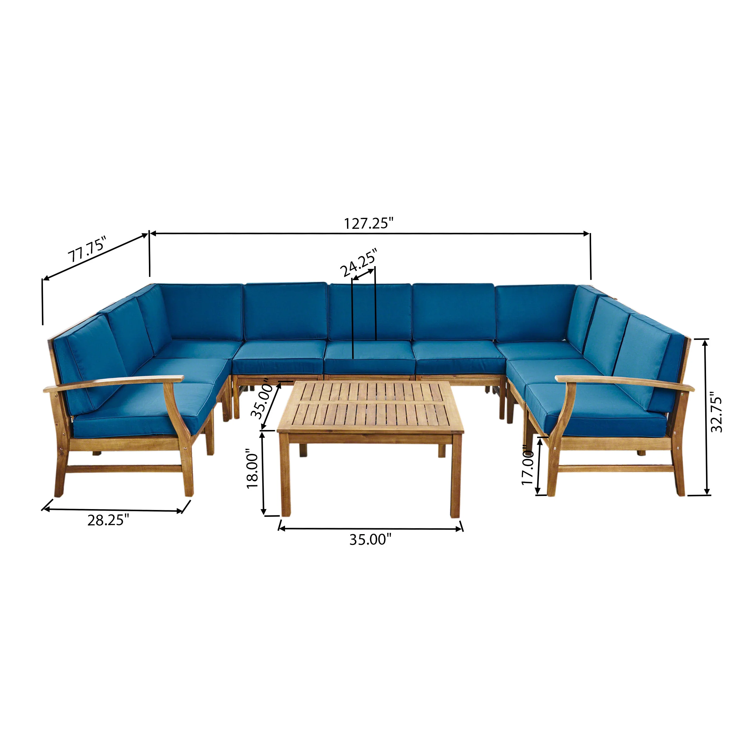 Judith Outdoor 9 Seater Acacia Wood Sectional Sofa Set with Cushions - furnishings