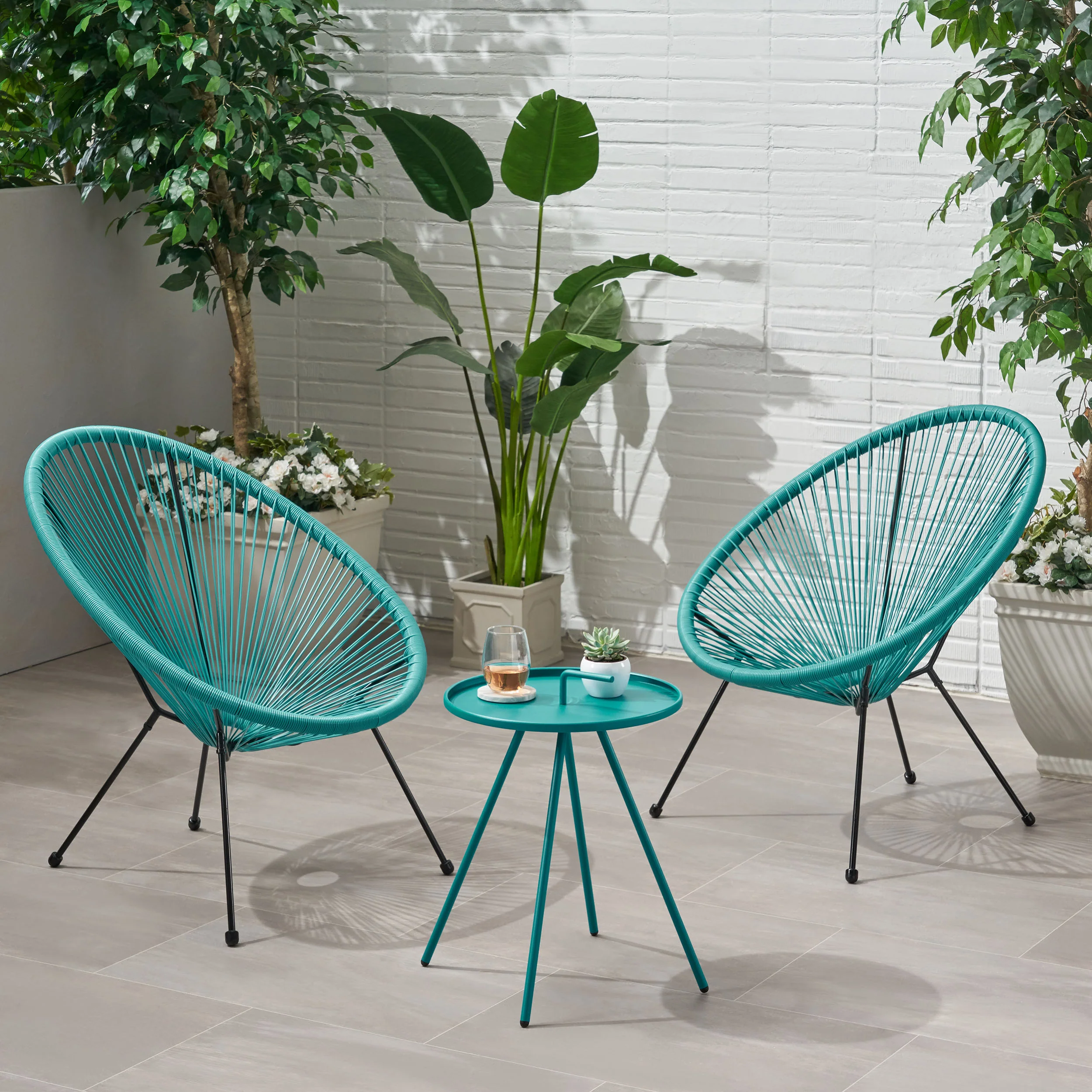 Samantha Outdoor Woven 3 Piece Chat Set - furnishings