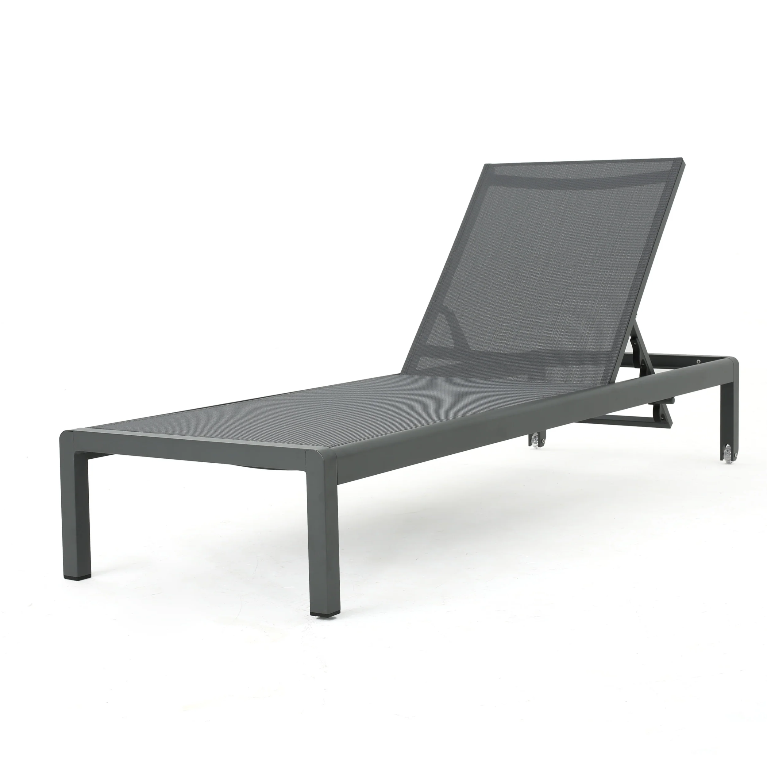 Crested Bay Outdoor Grey Aluminum Chaise Lounge with Dark Grey Mesh Seat - furnishings