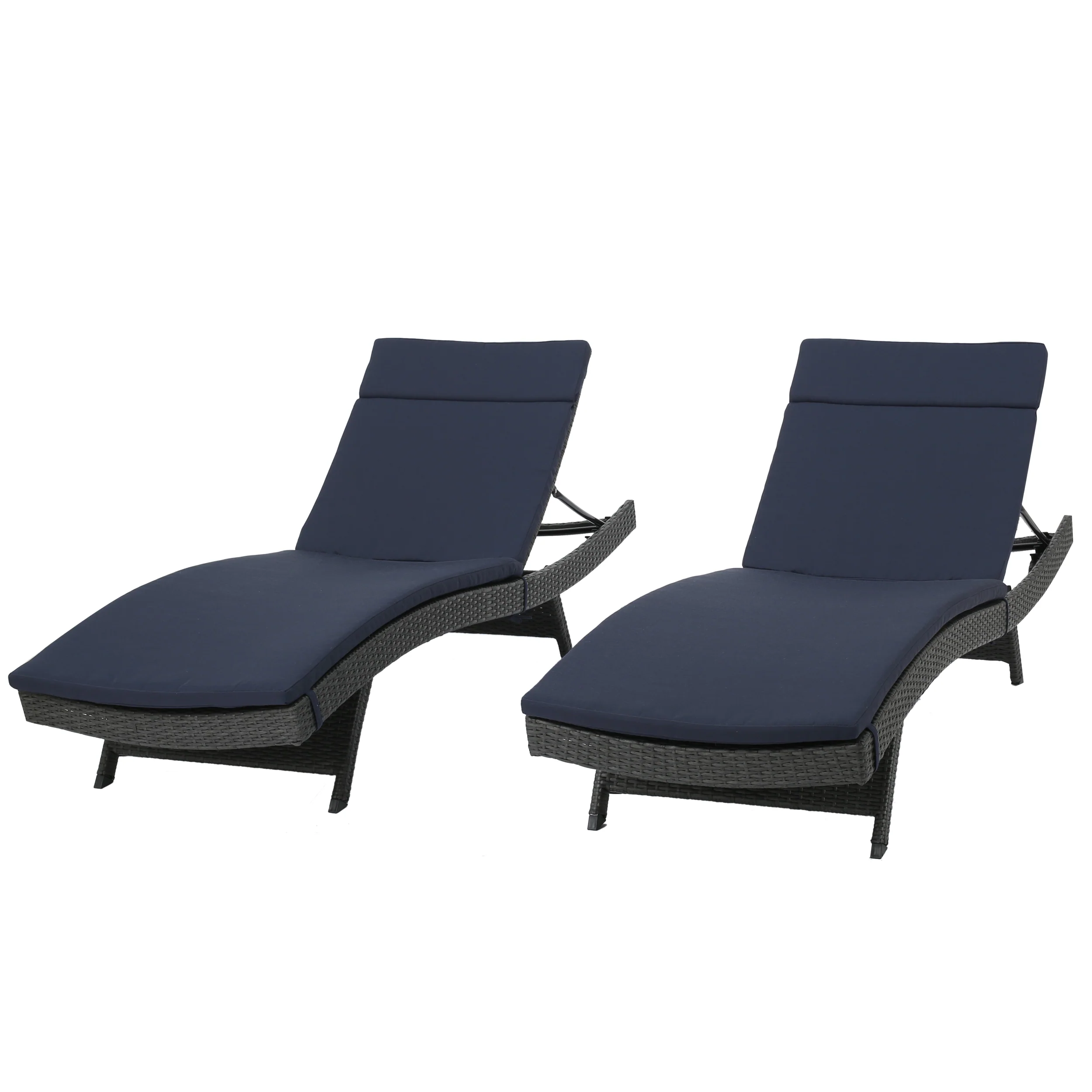 Nassau Outdoor Grey Wicker Adjustable Chaise Lounge with Cushion (Set of 2) - furnishings