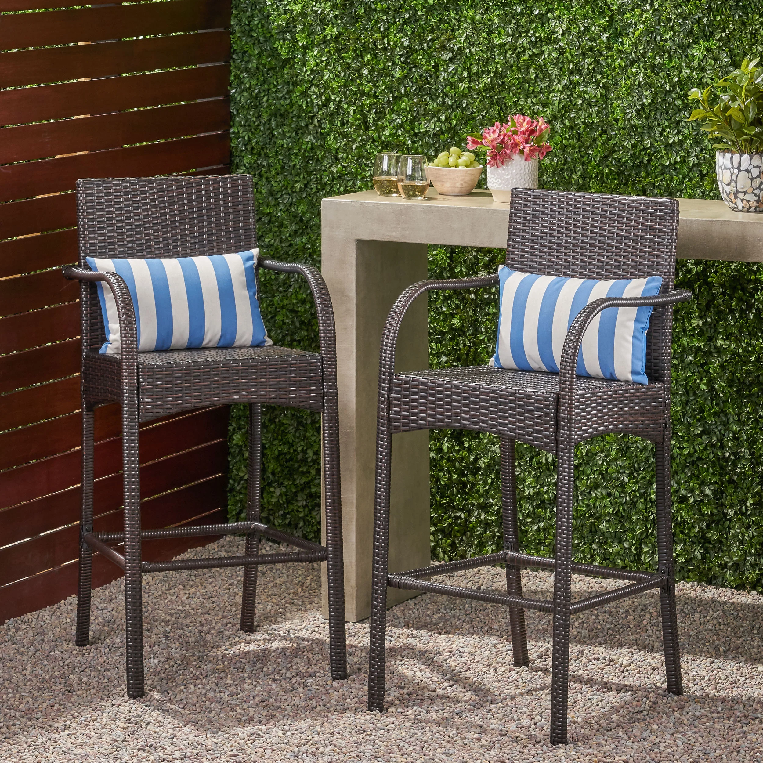 Iremide Outdoor Wicker Barstool Chair (Set of 2) - furnishings
