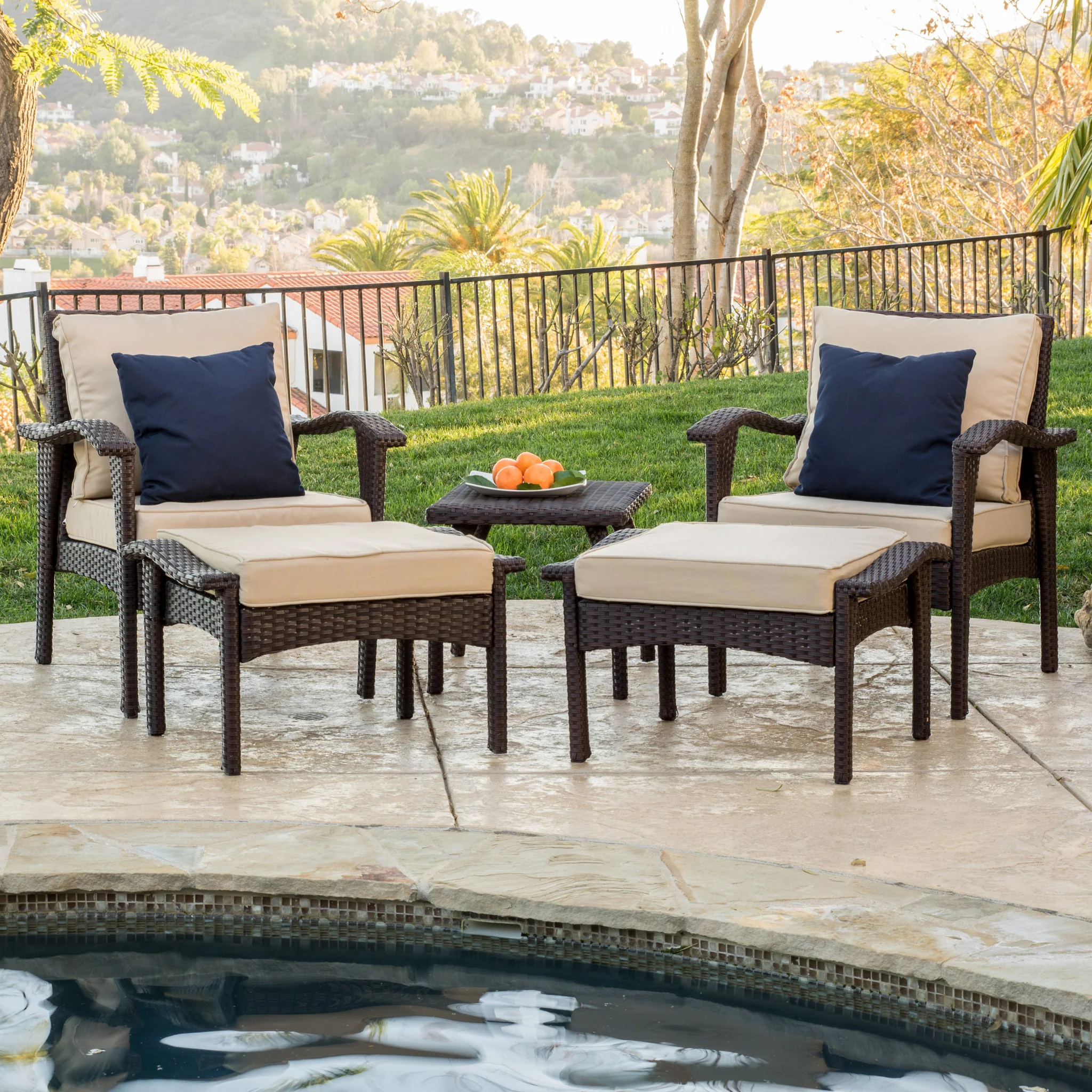Maui Outdoor 5-piece Brown Wicker Seating Set with Cushions - furnishings