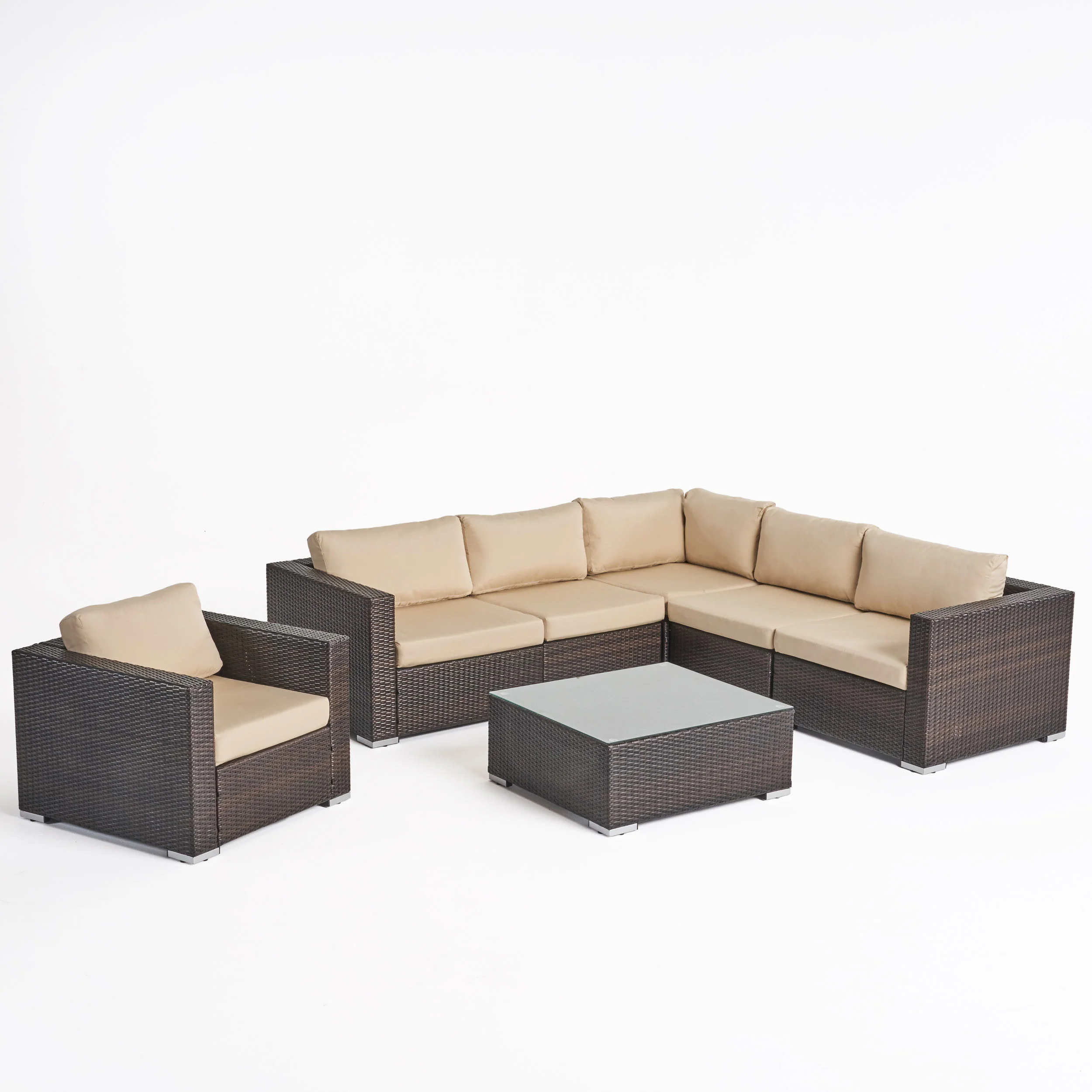Kyra Outdoor 6 Seater Wicker Sectional Sofa Set with Sunbrella Cushions - furnishings