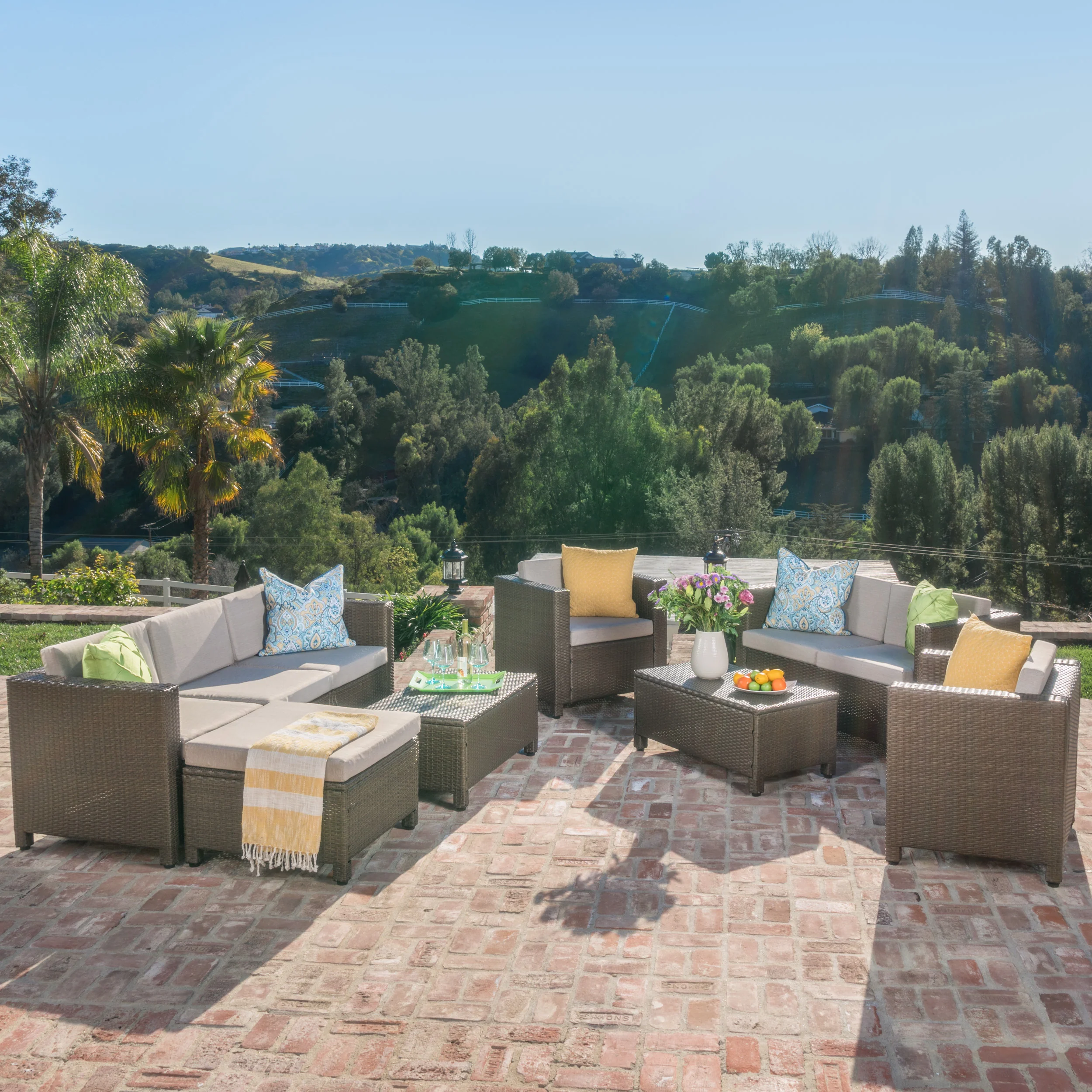 Budva 9pc Outdoor Wicker Sectional Sofa Set w/ Cushions - furnishings