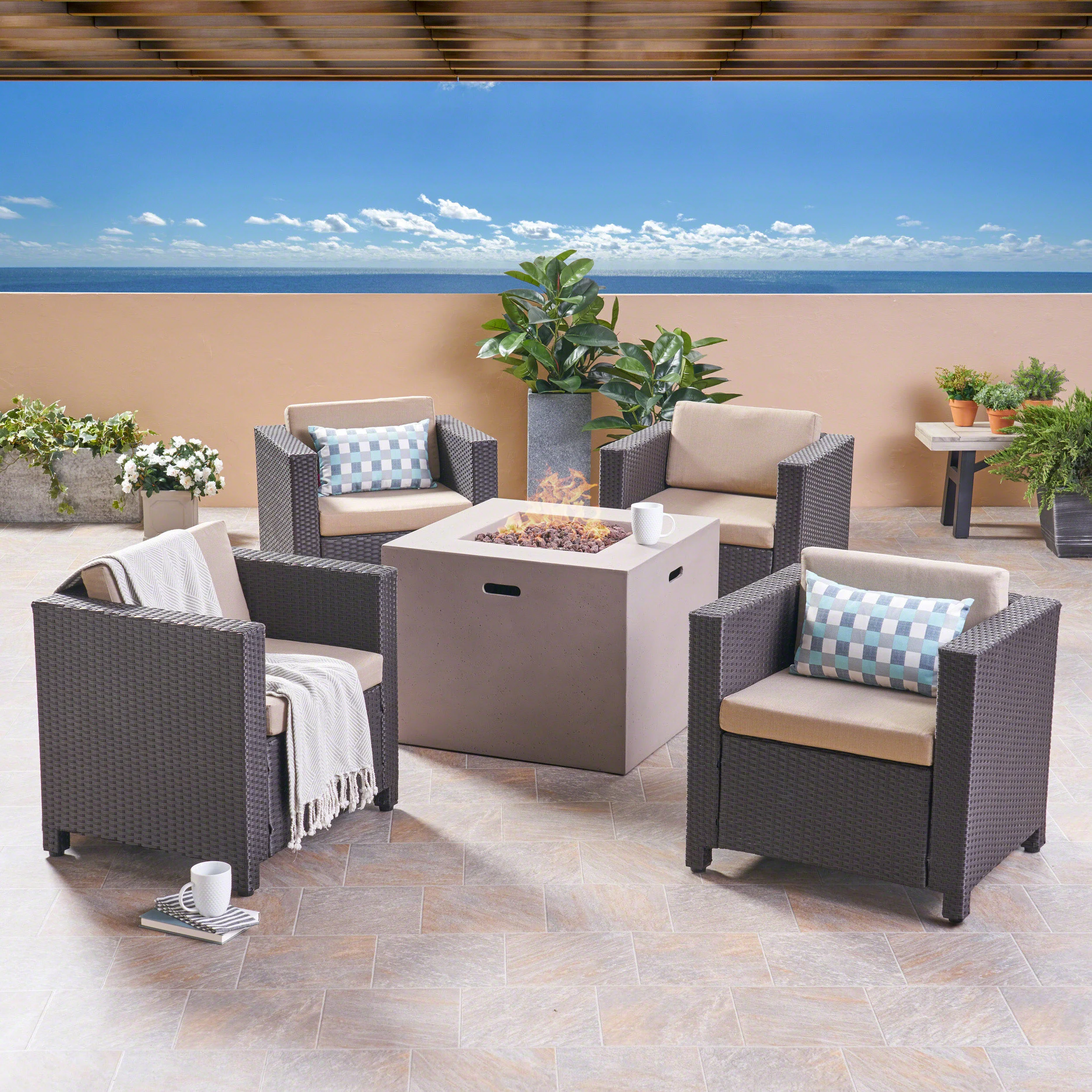 Venice 4-Seater Outdoor Fire Pit Chat Set - furnishings