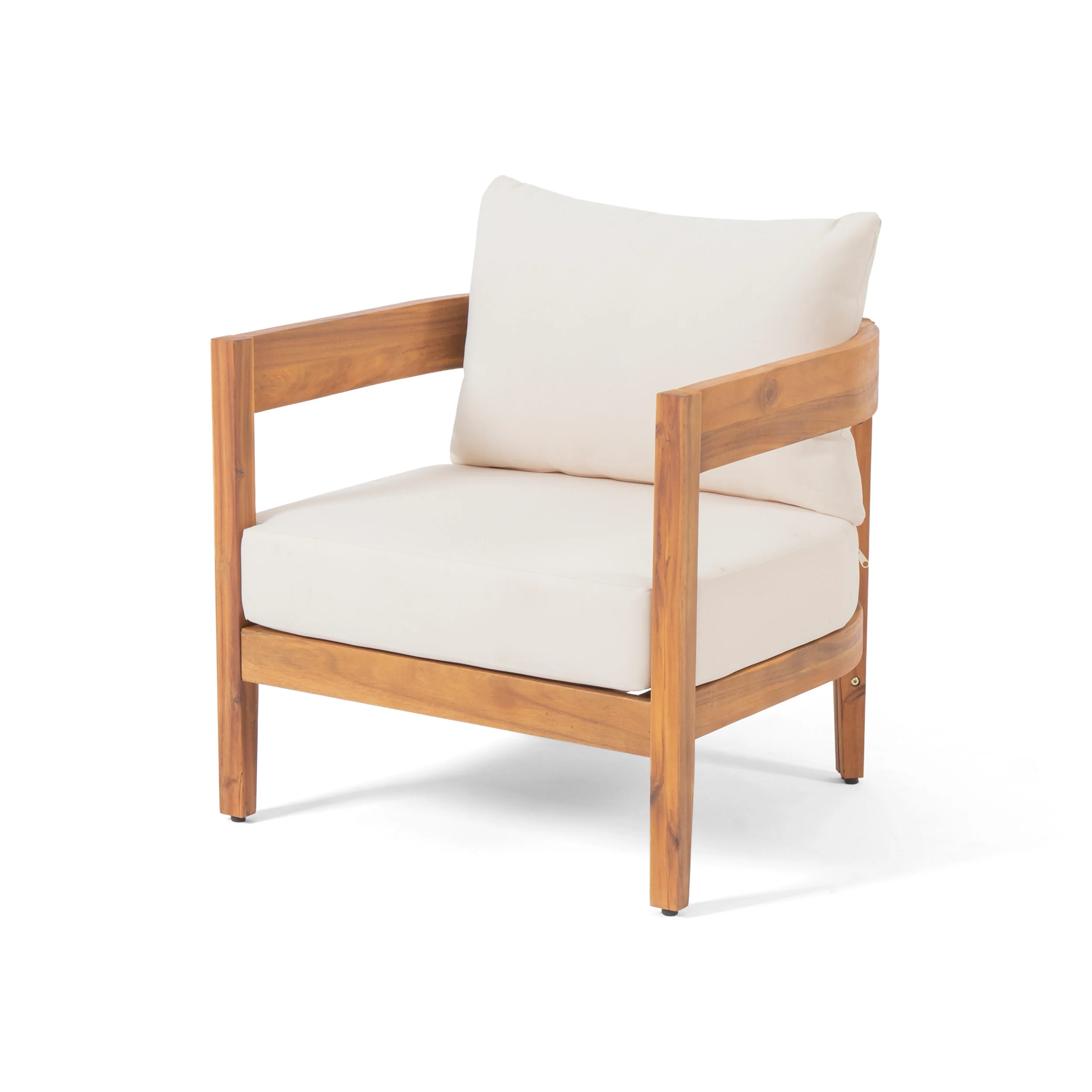 Burrough Outdoor Acacia Wood Club Chair with Cushions, Teak and Beige - furnishings