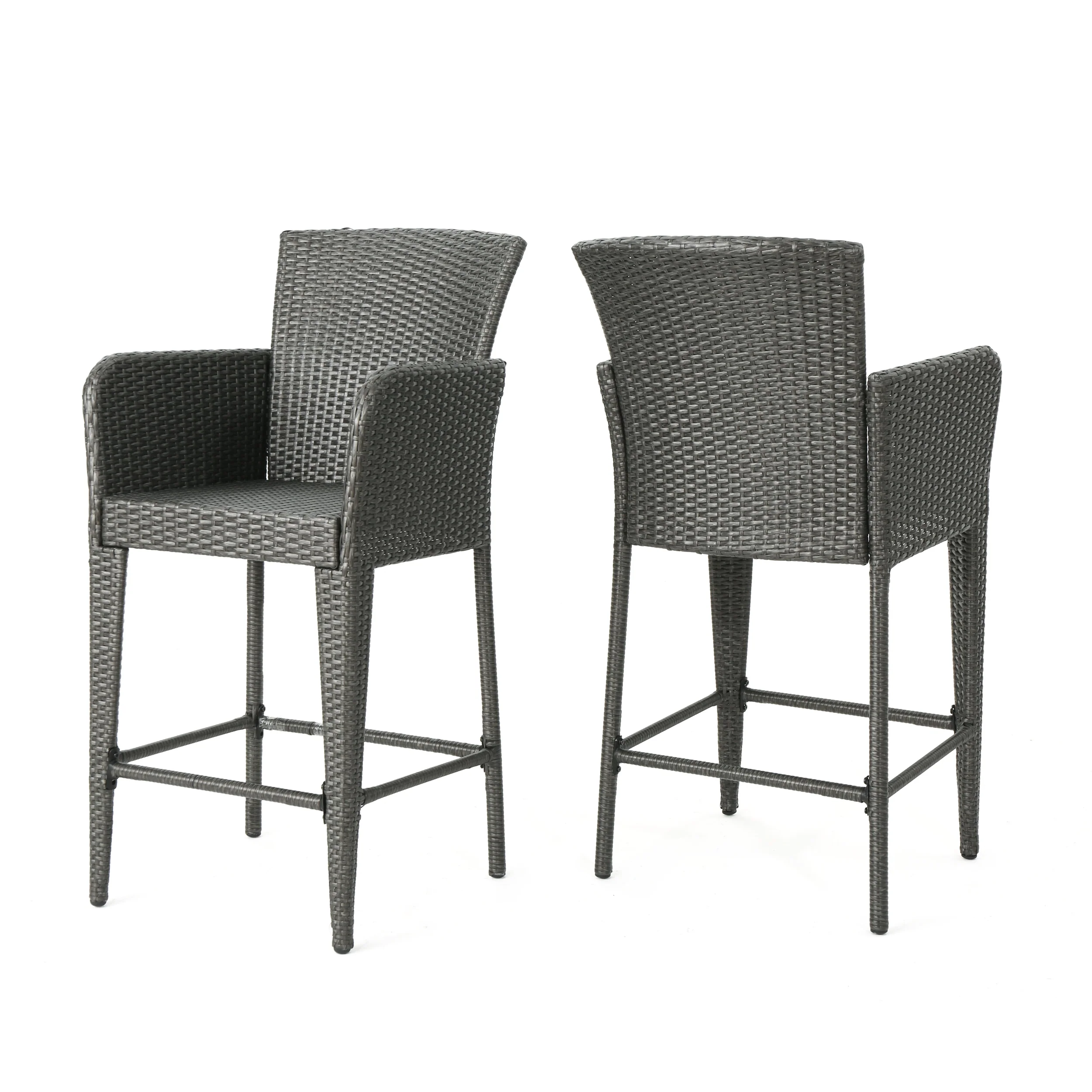Daisy Outdoor 38-Inch Gray Wicker Barstool (set of 2) - furnishings