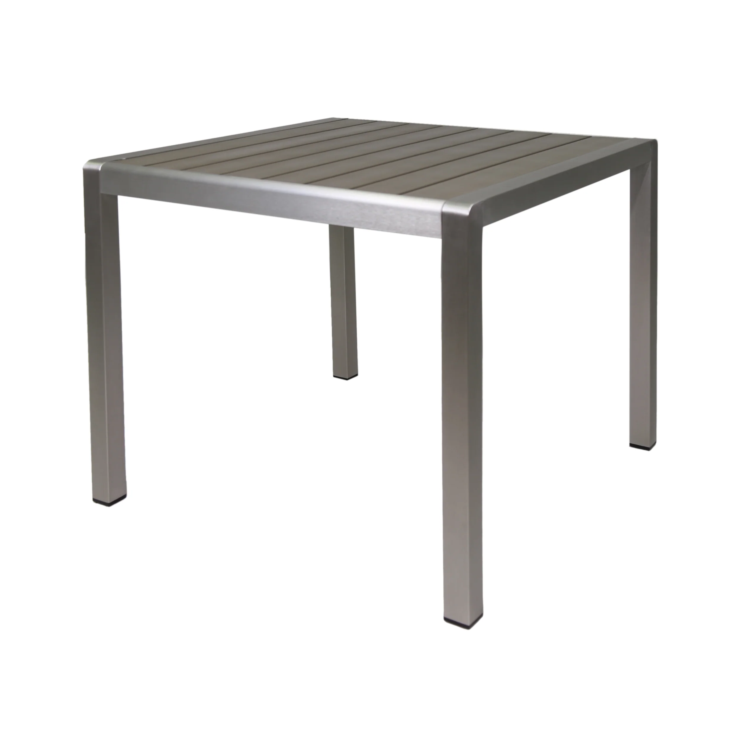 Louie Coral Outdoor Dining Table - Anodized Aluminum - Faux Wood Table Top - Square - Silver and Gray - 35-inch - furnishings