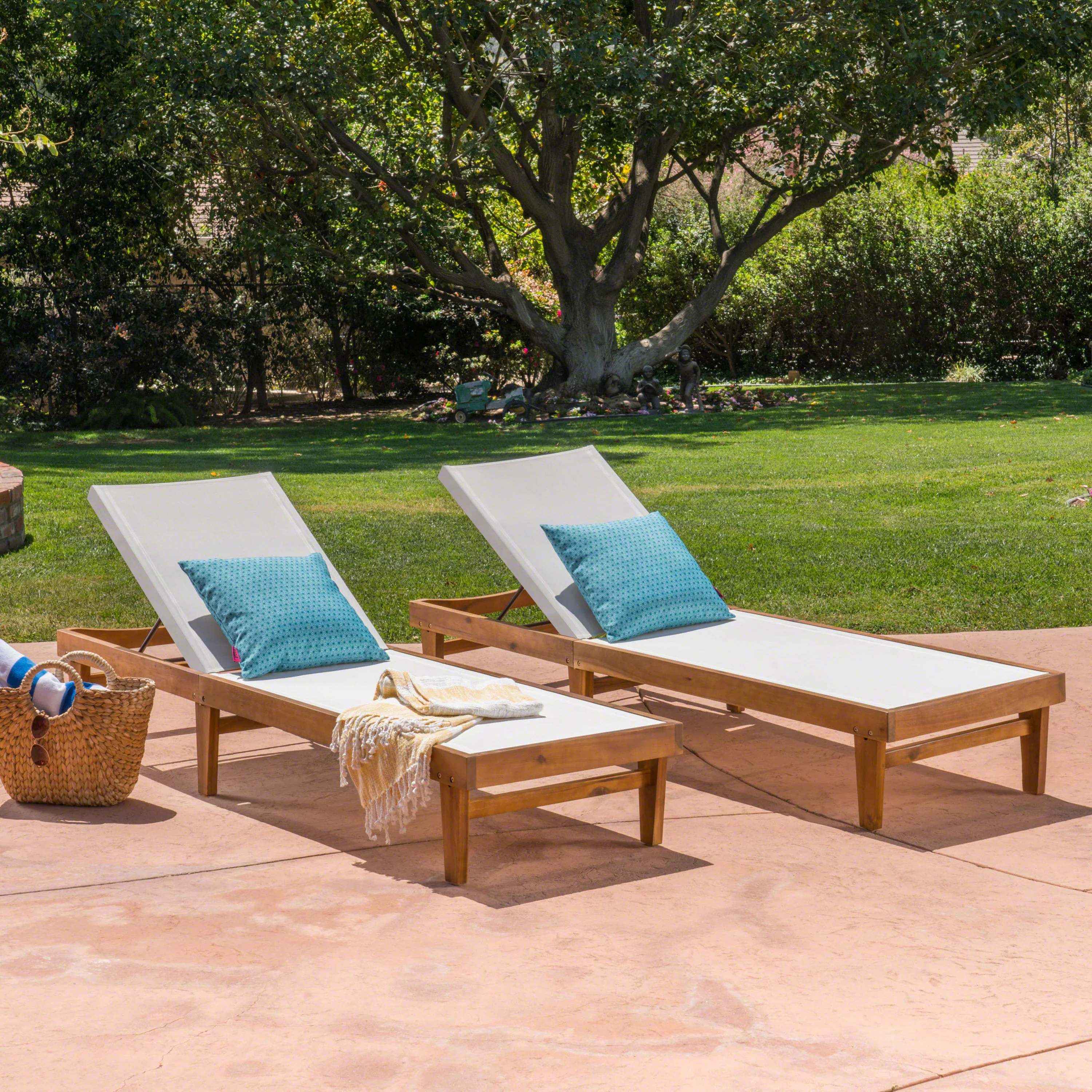 Shiny Outdoor Mesh and Wood Chaise Lounge (Set of 2) - furnishings