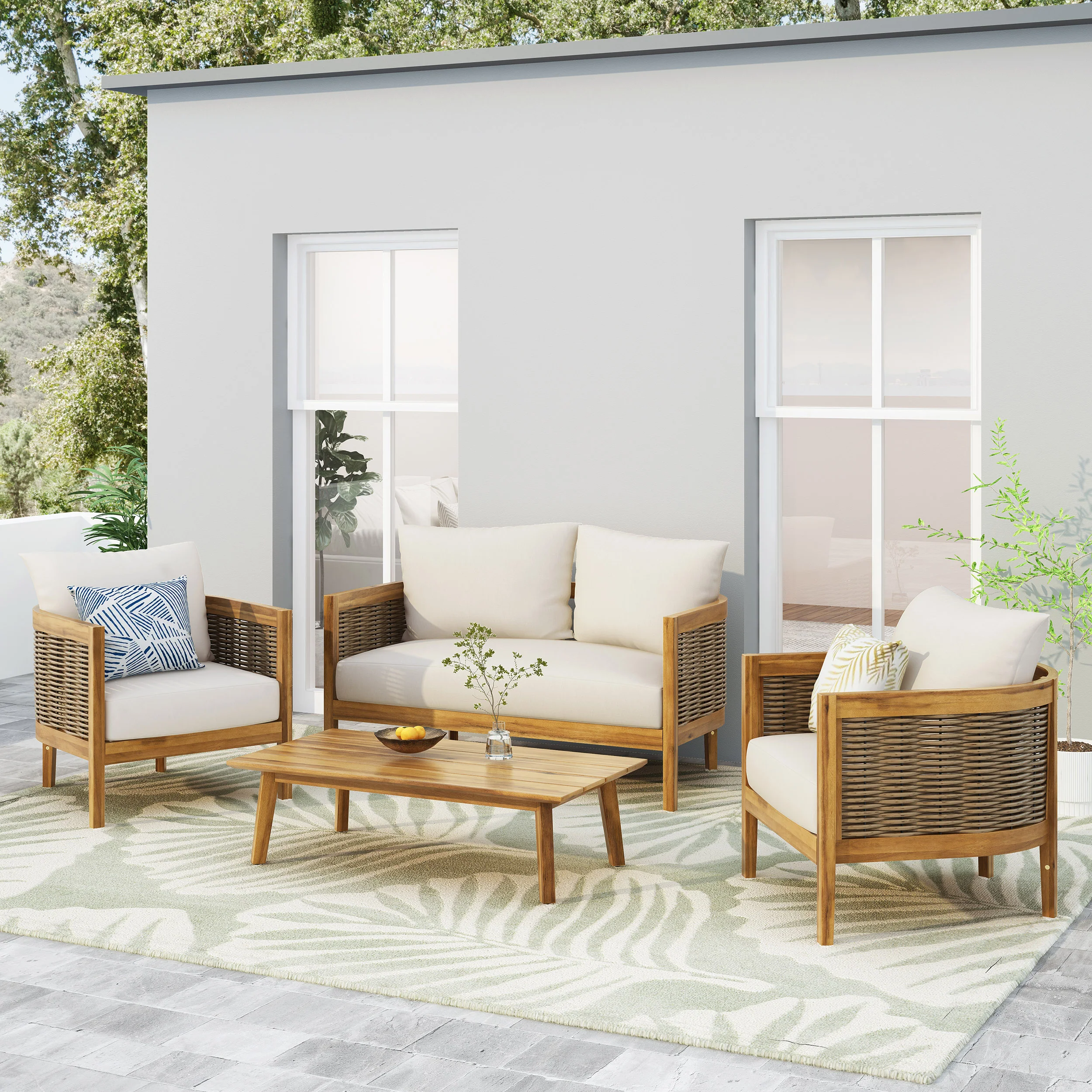 The Crowne Collection Outdoor Acacia Wood 4 Seater Chat Set with Cushions - furnishings