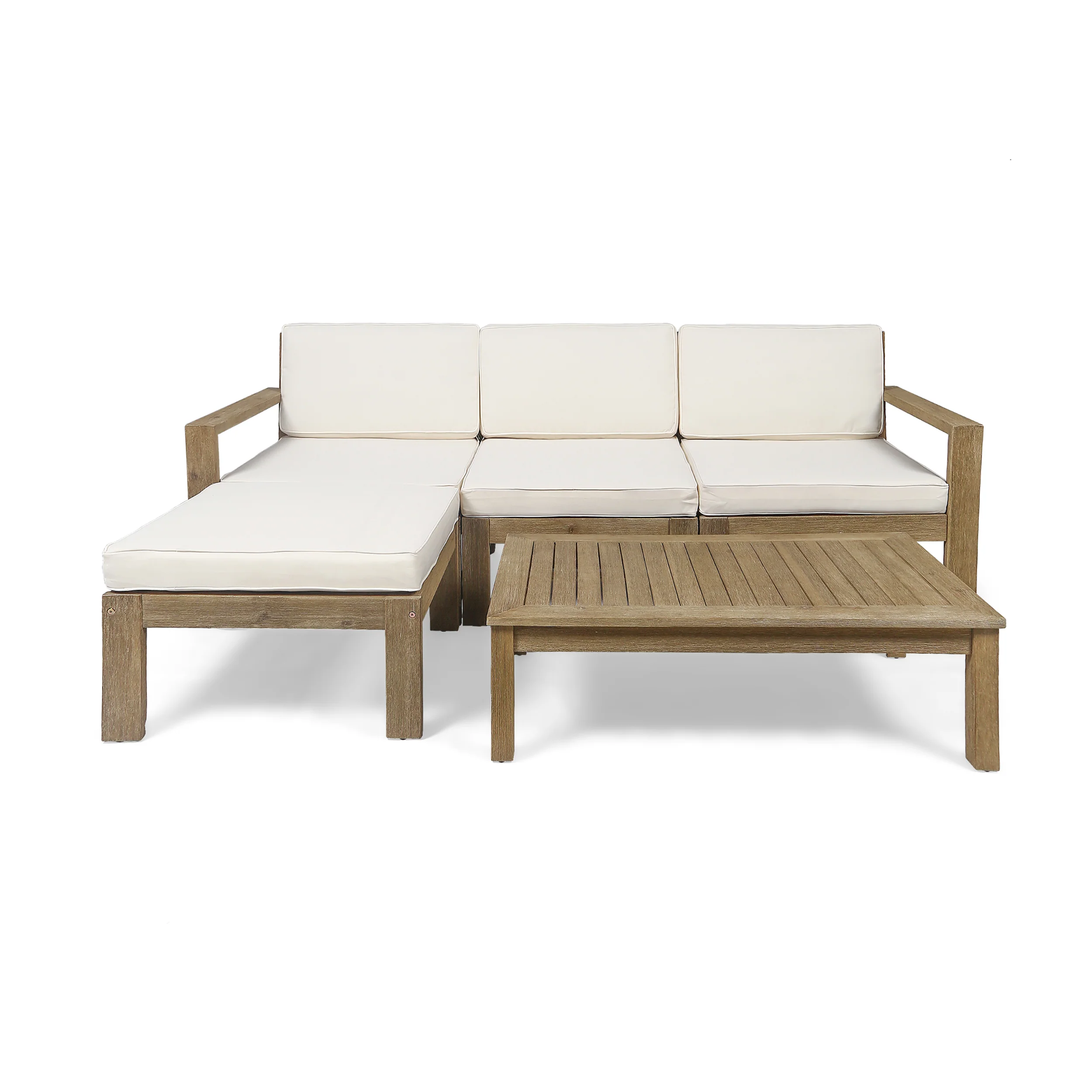 Makayla Ana Outdoor 3 Seater Acacia Wood Sofa Sectional with Cushions - furnishings
