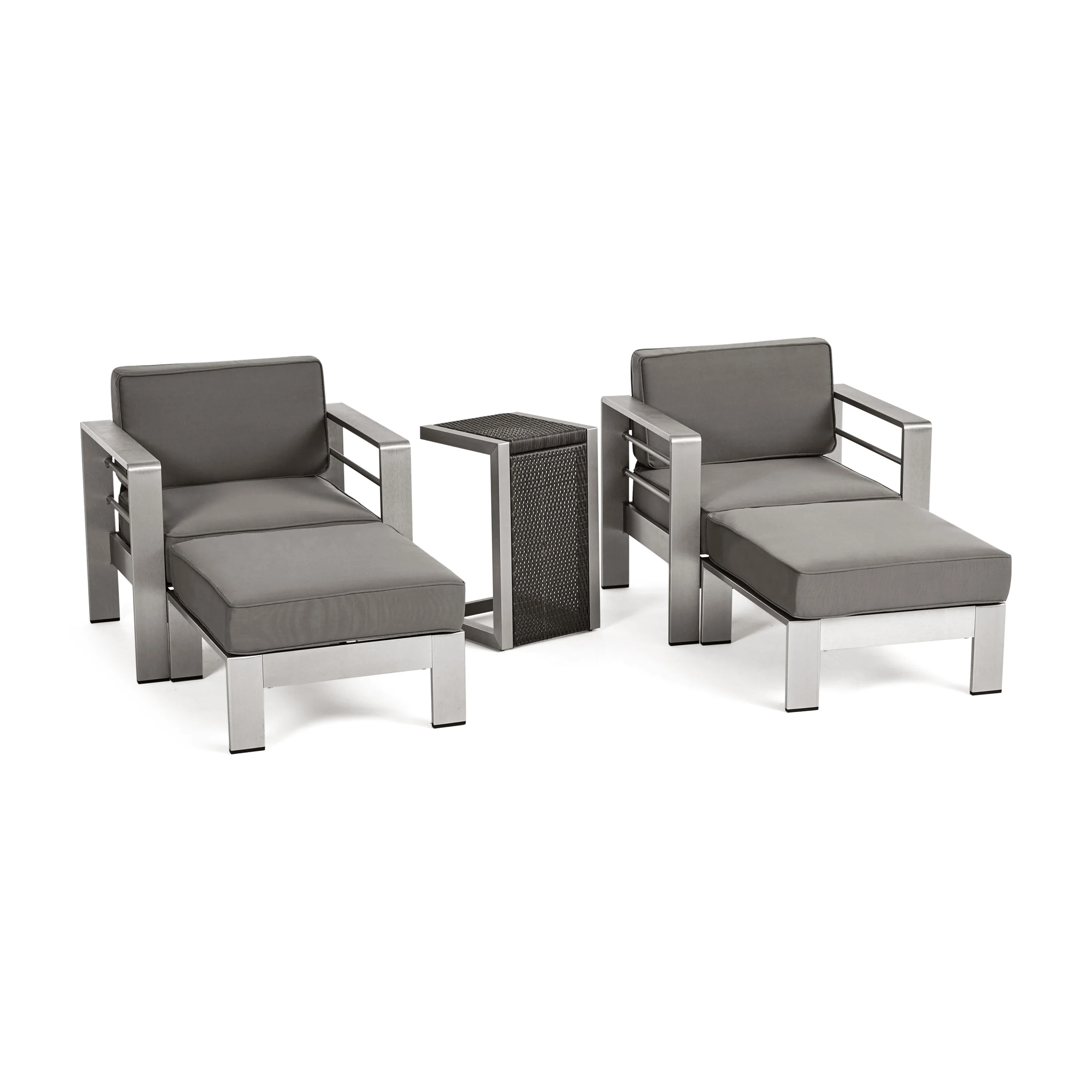 Emily Coral Outdoor Aluminum 2-Seater Club Chair Chat Set with Ottomans and Side Table - furnishings