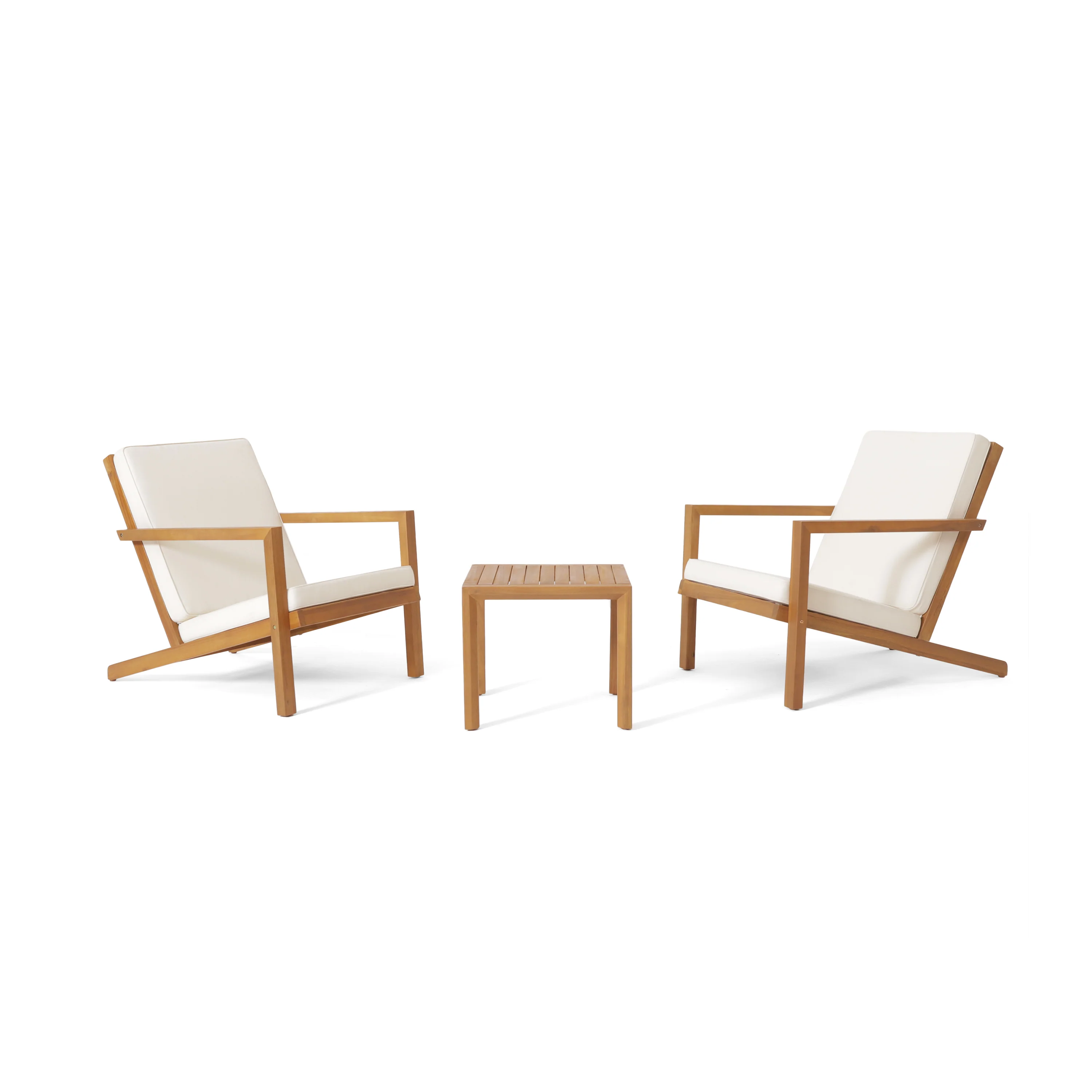 Ludwig Outdoor Acacia Wood 3 Piece Chat Set with Cushions - furnishings