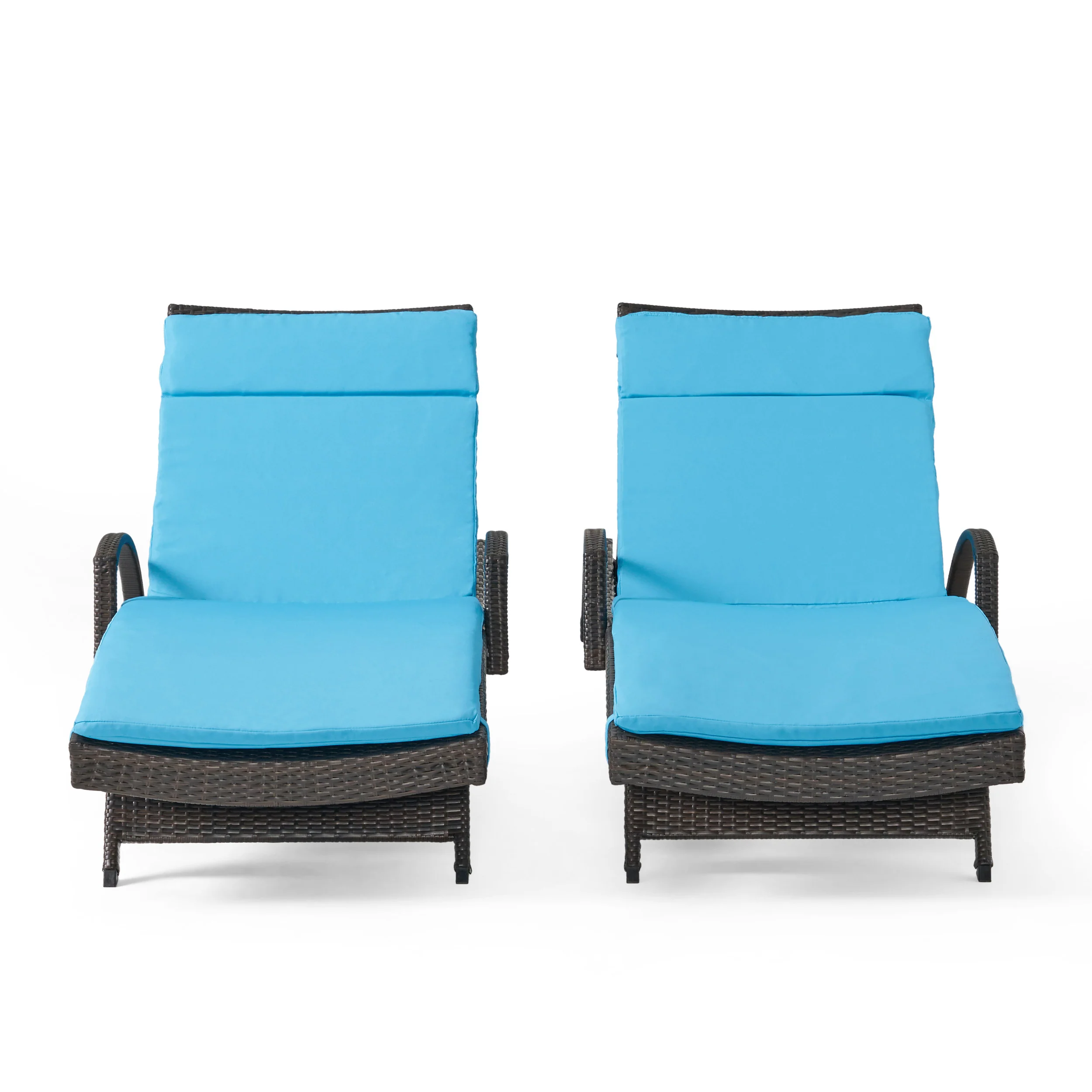 Lakeport Outdoor Wicker Armed Chaise Lounge Chairs w/ Cushions (set of 2) - furnishings