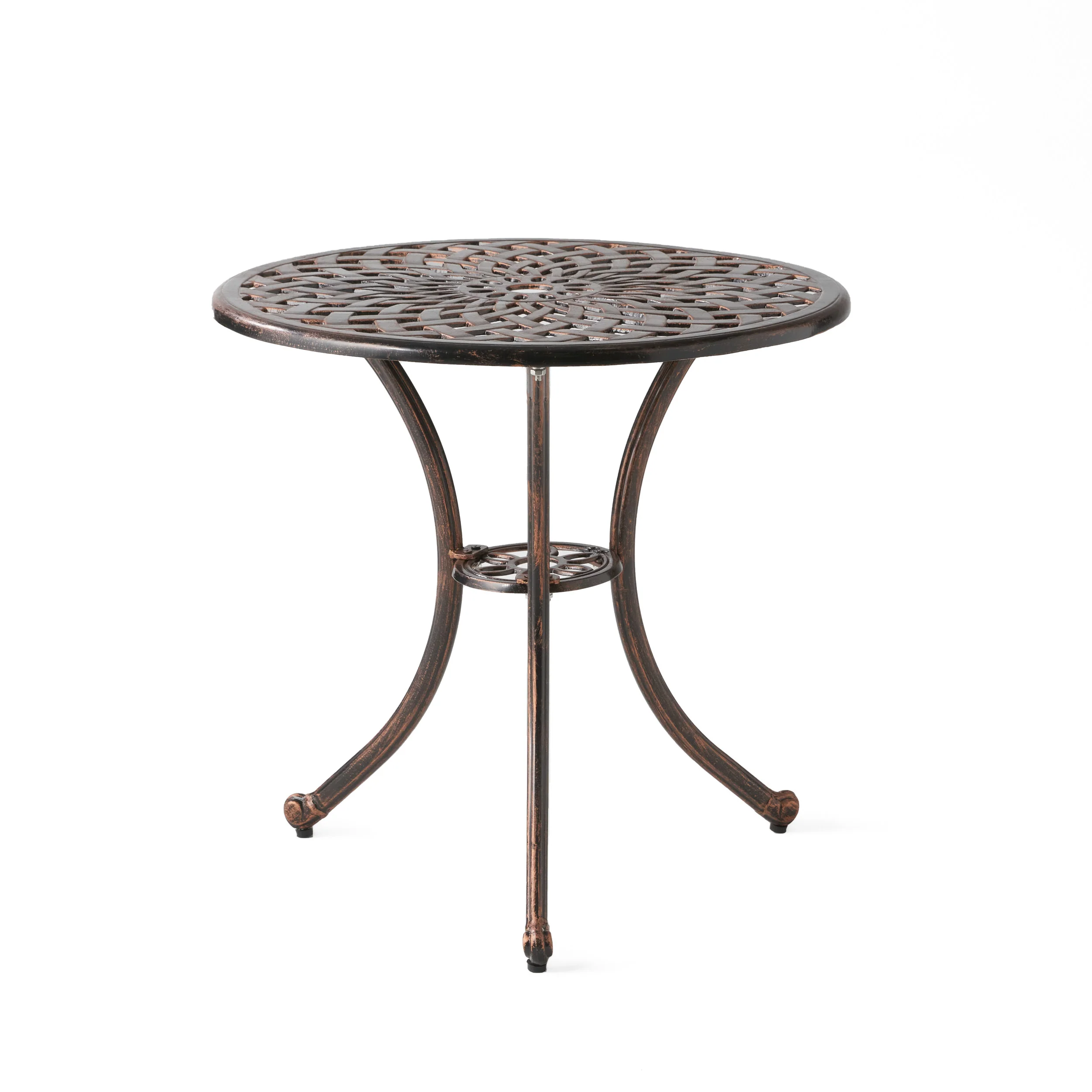 Glenbrook Traditional Outdoor Copper Cast Aluminum Bistro Set with Umbrella Hole - furnishings